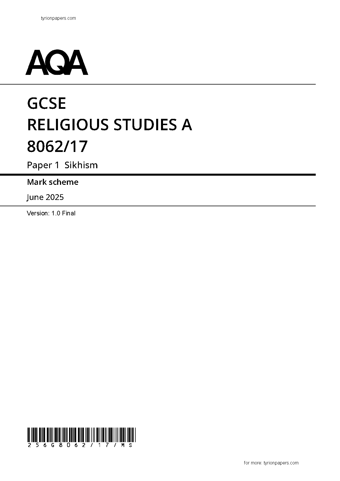 AQA GCSE Religious Studies A Paper 1 Sikhism 2025 M S IMG-1
