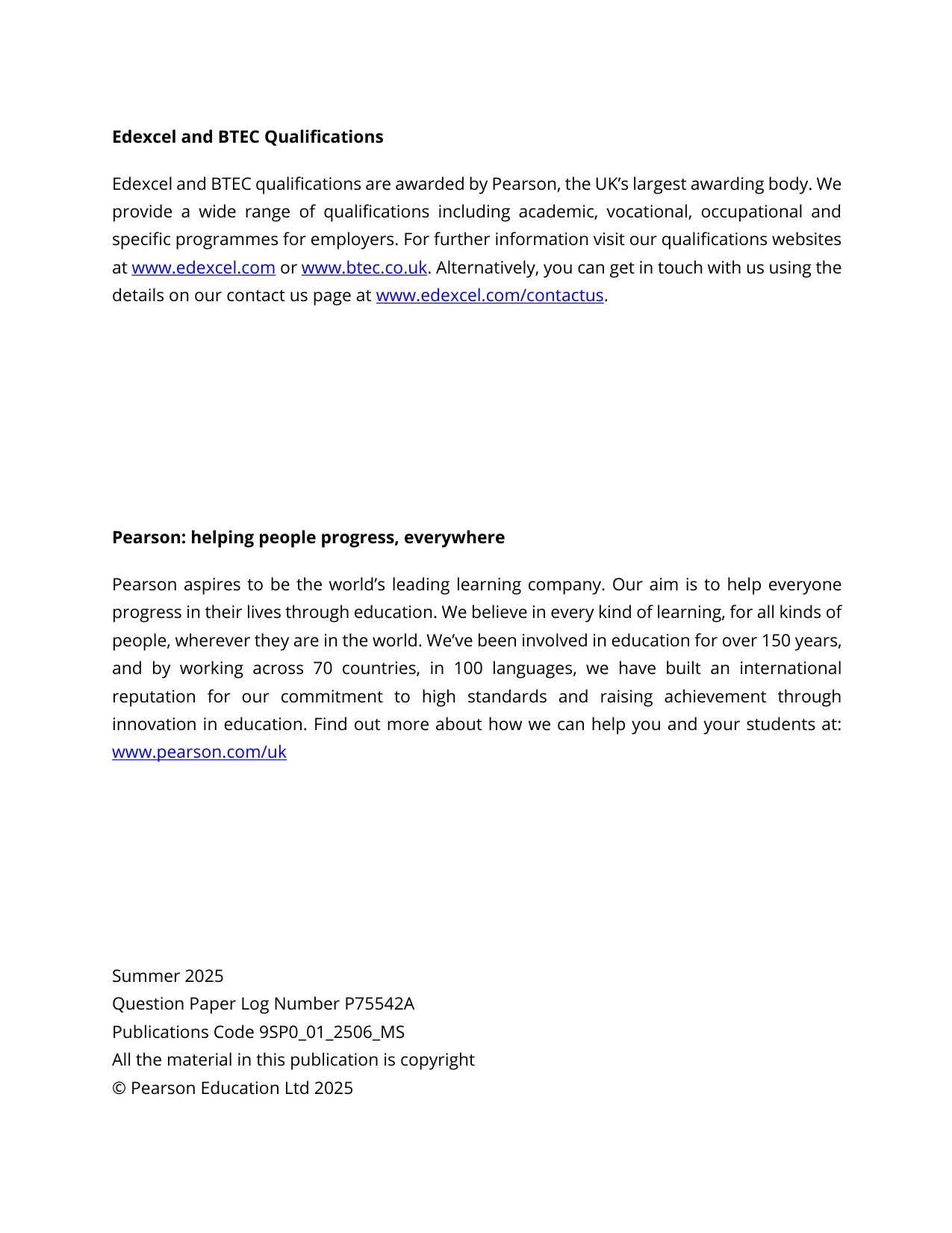 Pearson Edexcel A Level Spanish Paper 1 2025 Mark Scheme