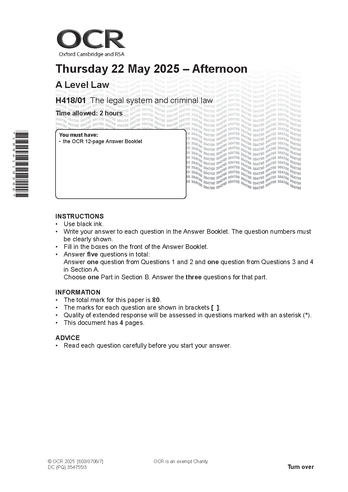 OCR AS Level Law Paper 2 2025 Question Paper, OCR H018/ IMG-1