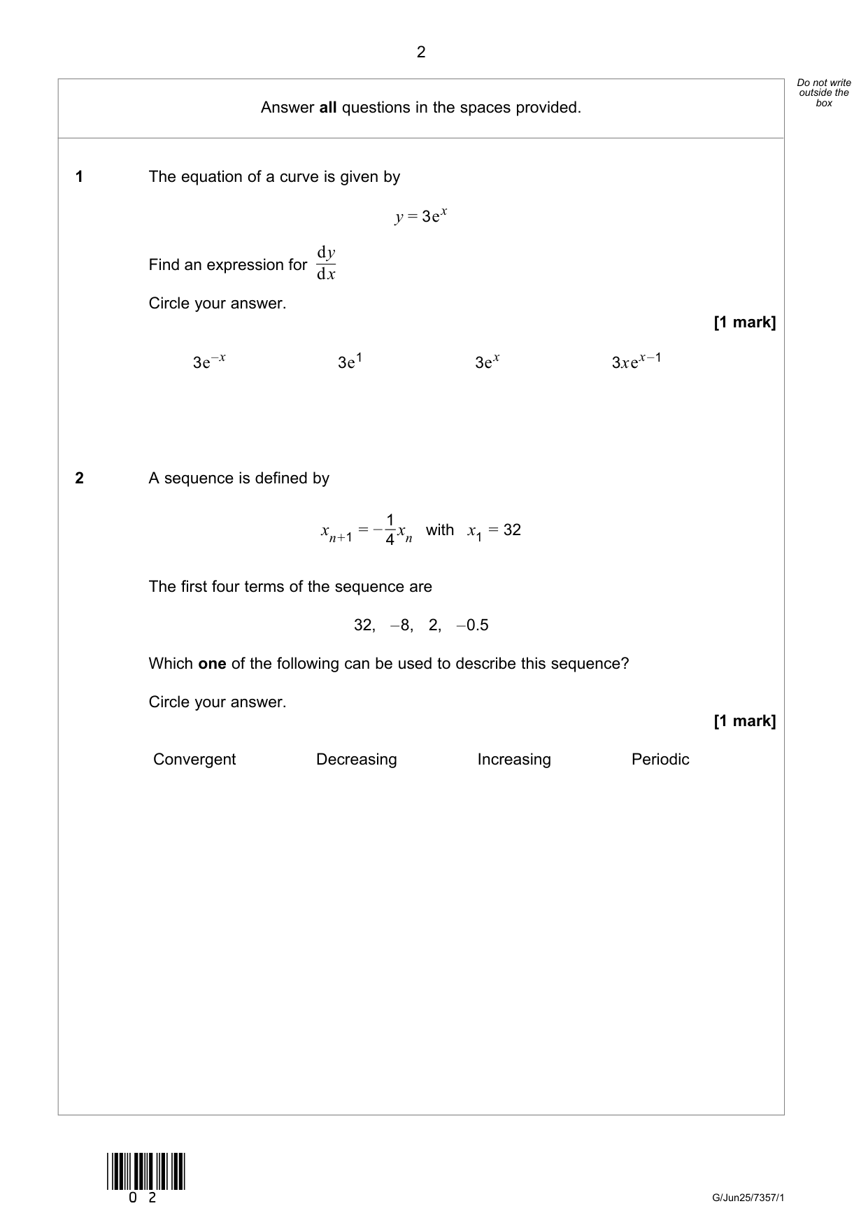 AQA A Level Mathematics Paper 1 2025 QP