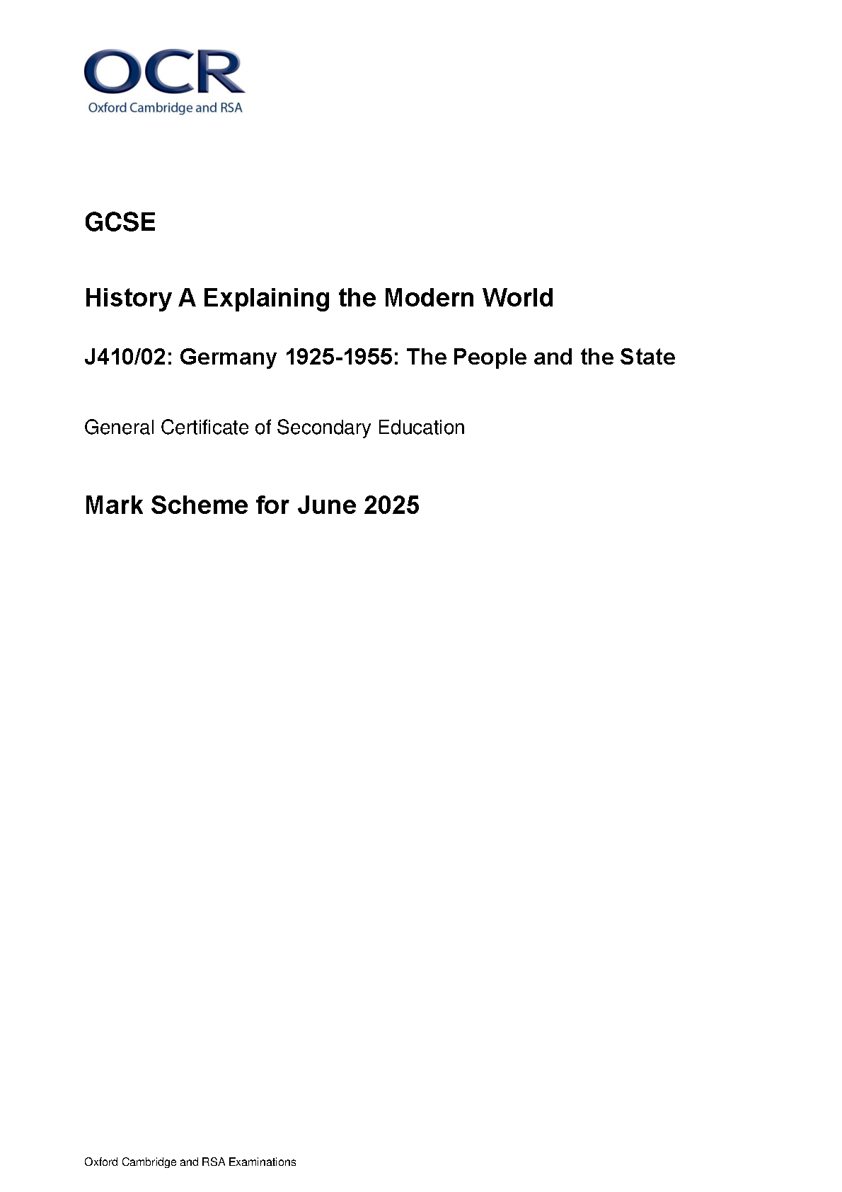 OCR GCSE History A Paper 2 2025 Mark Scheme IMG-1