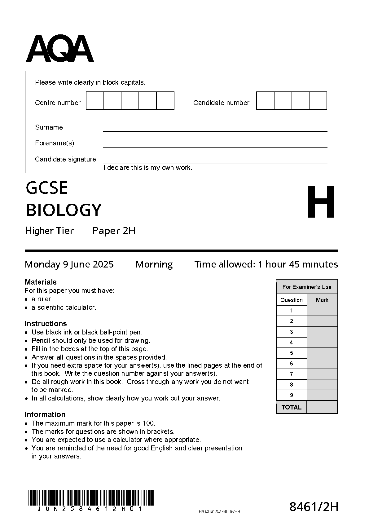 AQA GCSE Biology Paper 2 2025 Question Paper IMG-1