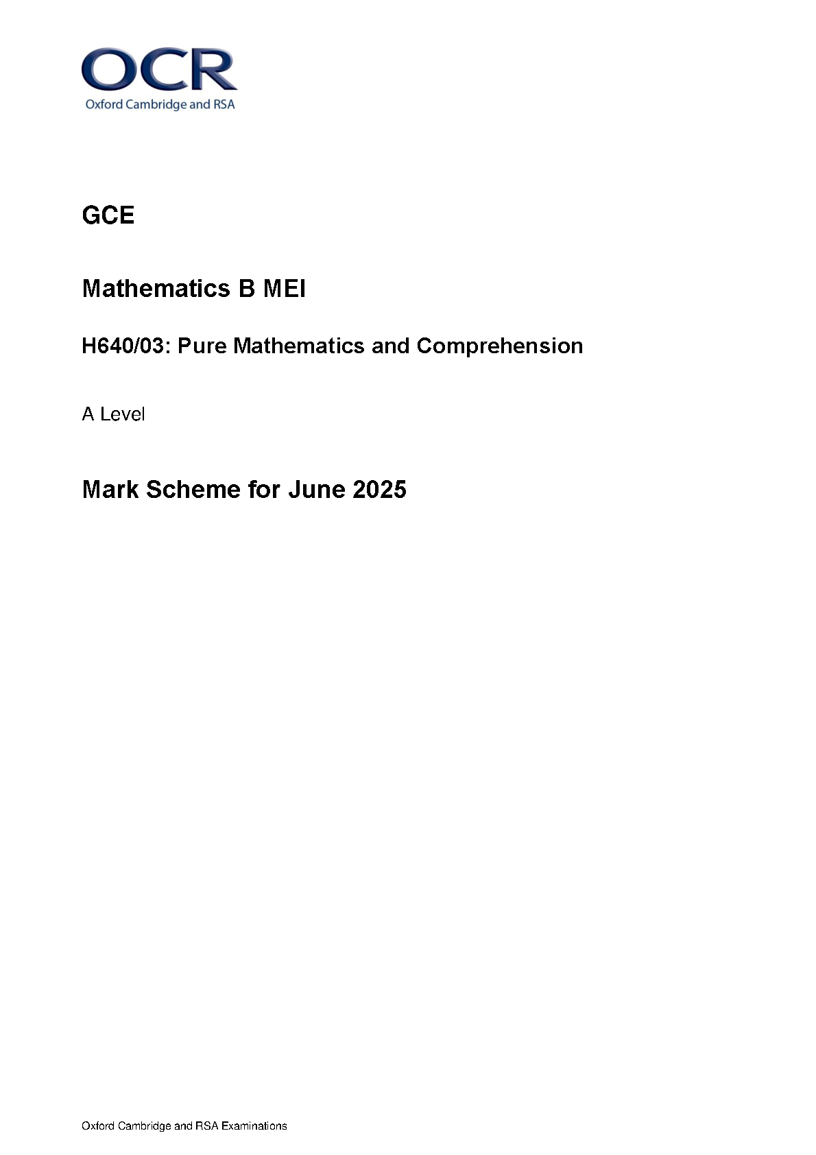 OCR A Level Mathematics B MEI Paper 3 2025 Mark Scheme IMG-1