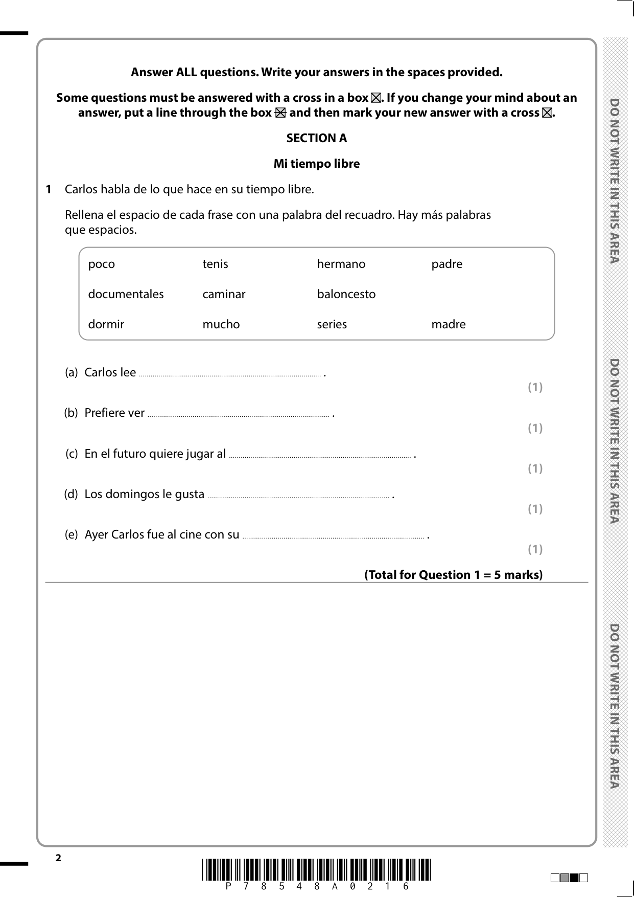 Pearson Edexcel GCSE Spanish Paper 1h 2025 Question Paper