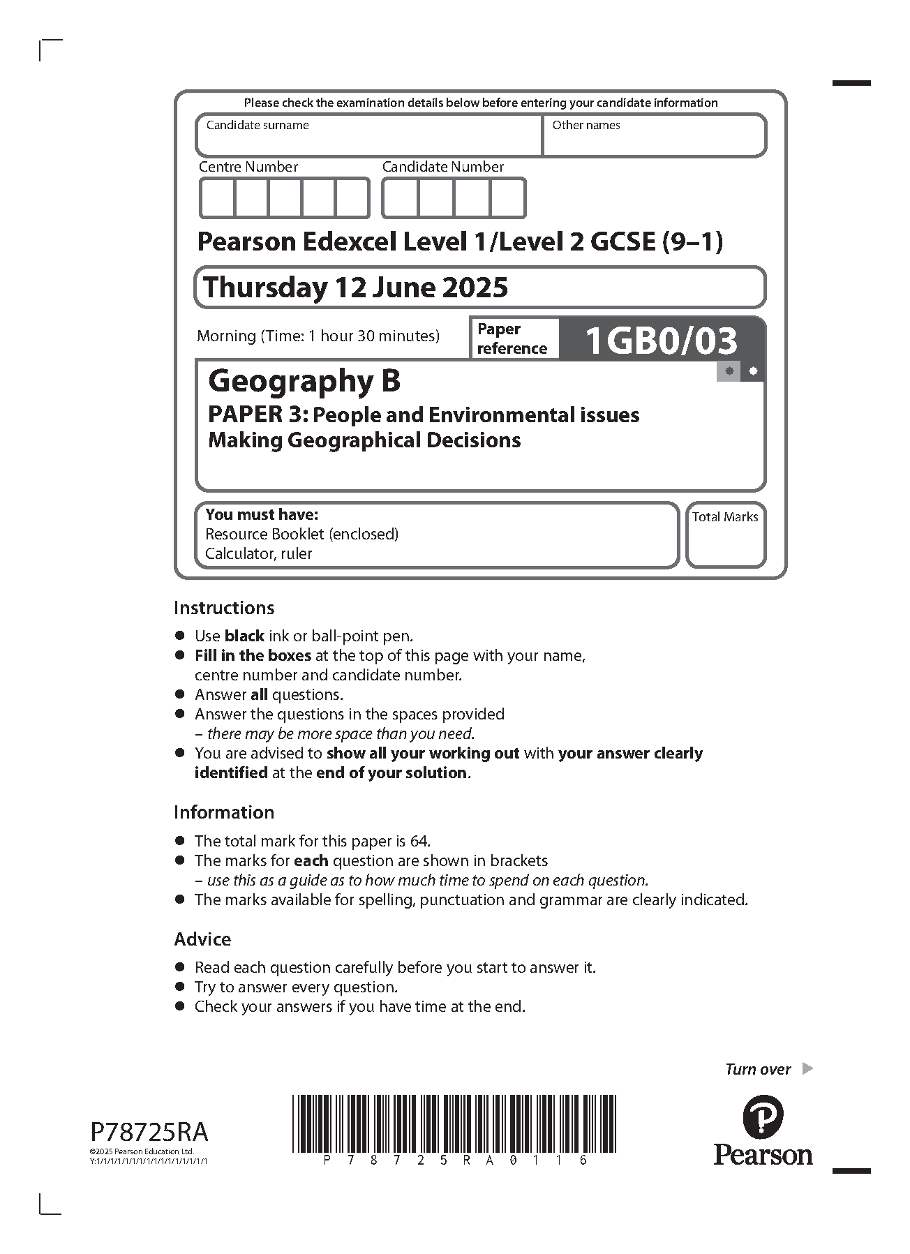 Pearson Edexcel GCSE Geography B Paper 3 2025 Paper PDF IMG-1