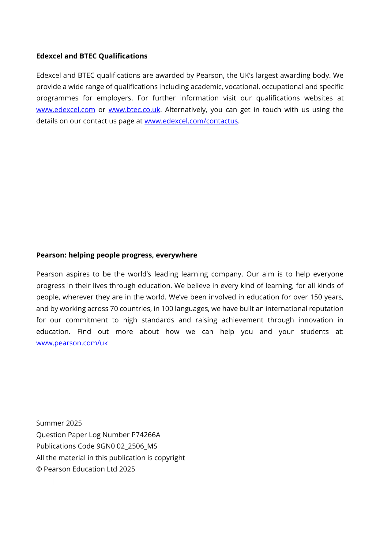 Pearson Edexcel A Level German 2025 Paper 2 Mark Scheme