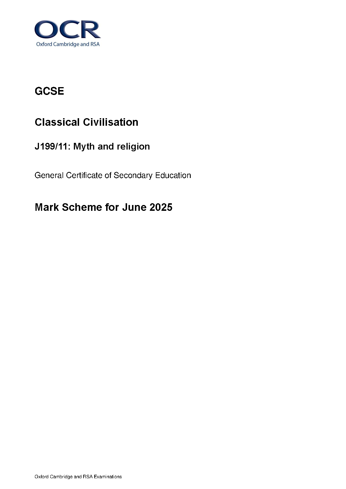 OCR GCSE Classical Civilisation Paper 11 2025 Mark Scheme IMG-1