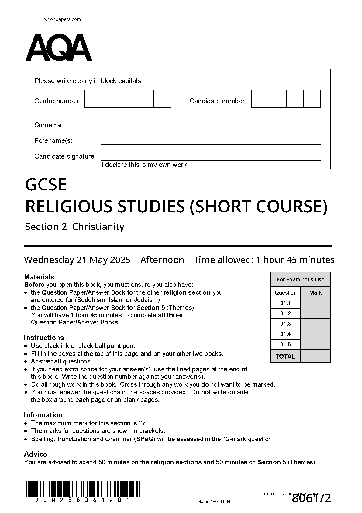 AQA GCSE Religious Studies Paper 1 Buddhism  2025 QP IMG-1