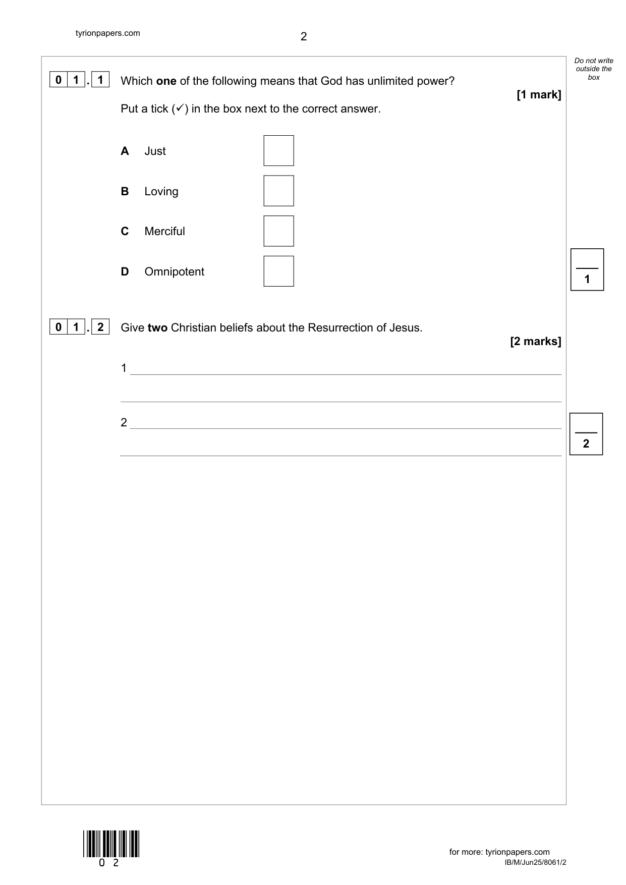 AQA GCSE Religious Studies Paper 1 Buddhism  2025 QP