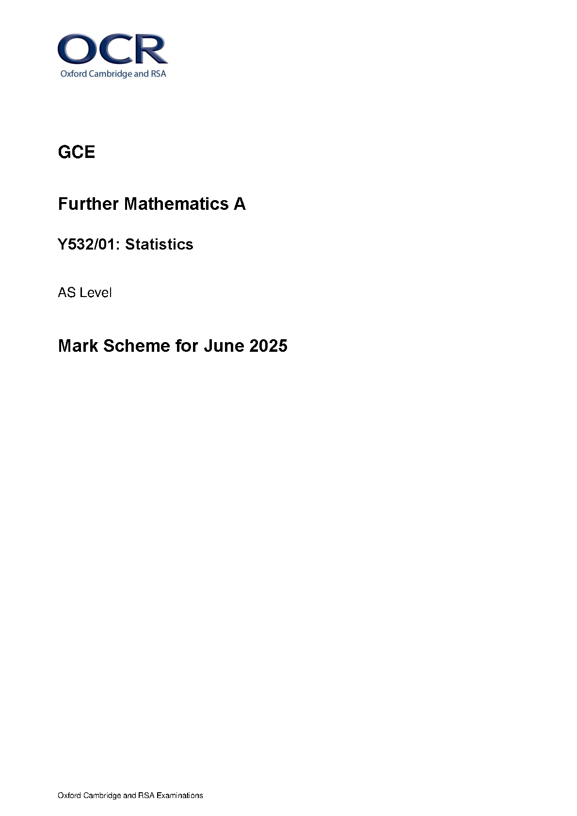 OCR AS Further Mathematics A Statistics Paper 1 2025 MS