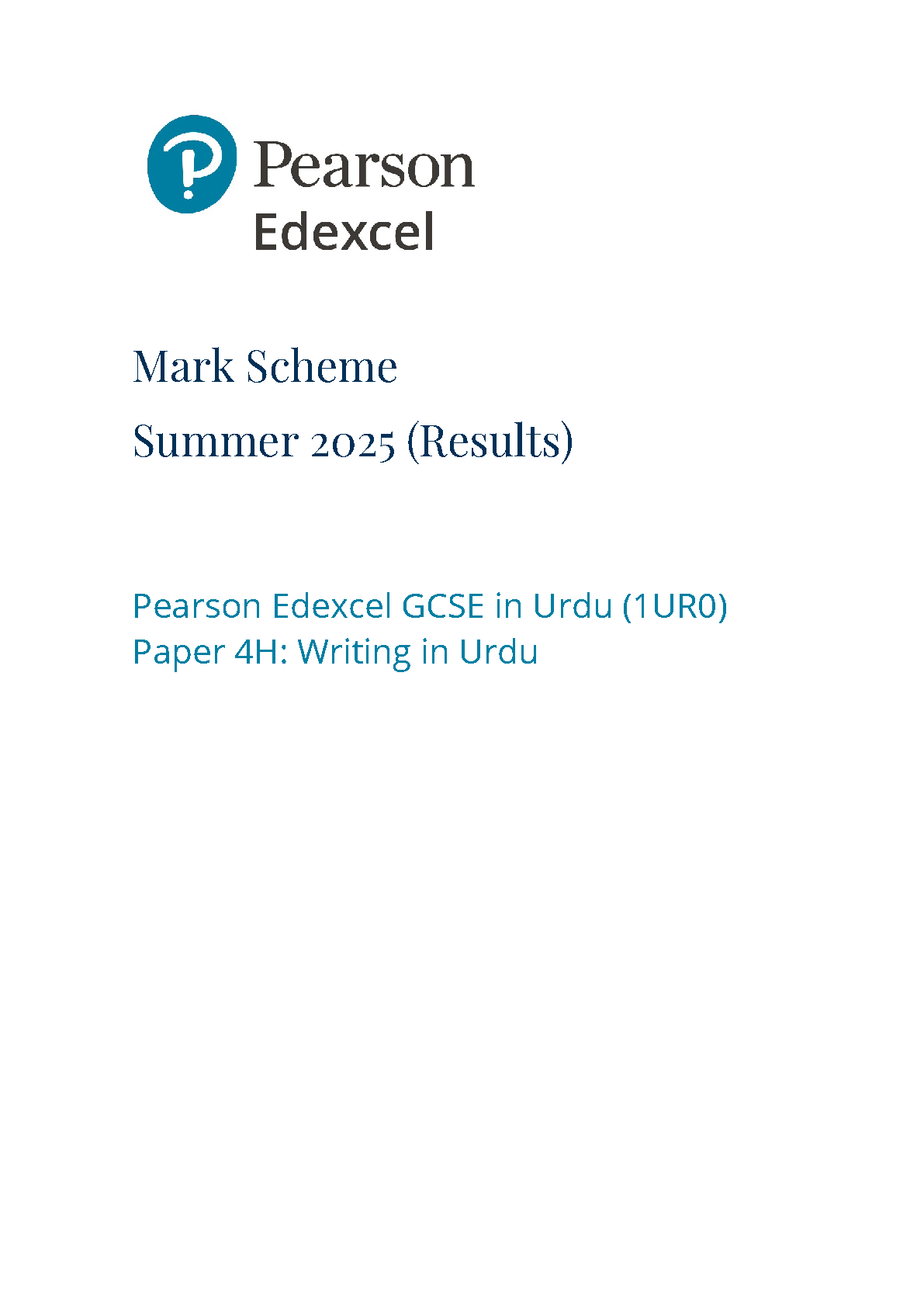 Pearson Edexcel GCSE Urdu Paper 4H 2025 Mark Scheme IMG-1