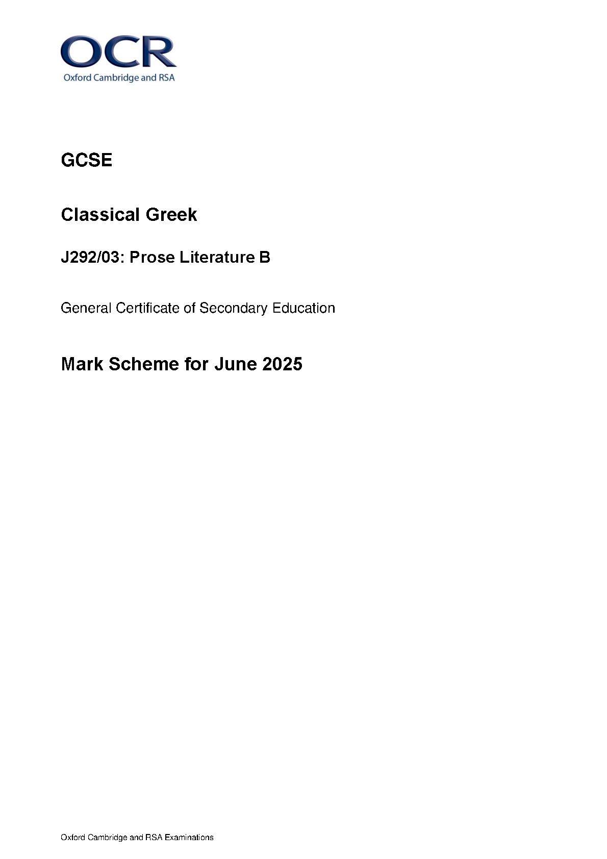 OCR GCSE Classical Greek Paper 3 2025 Mark Scheme IMG-1