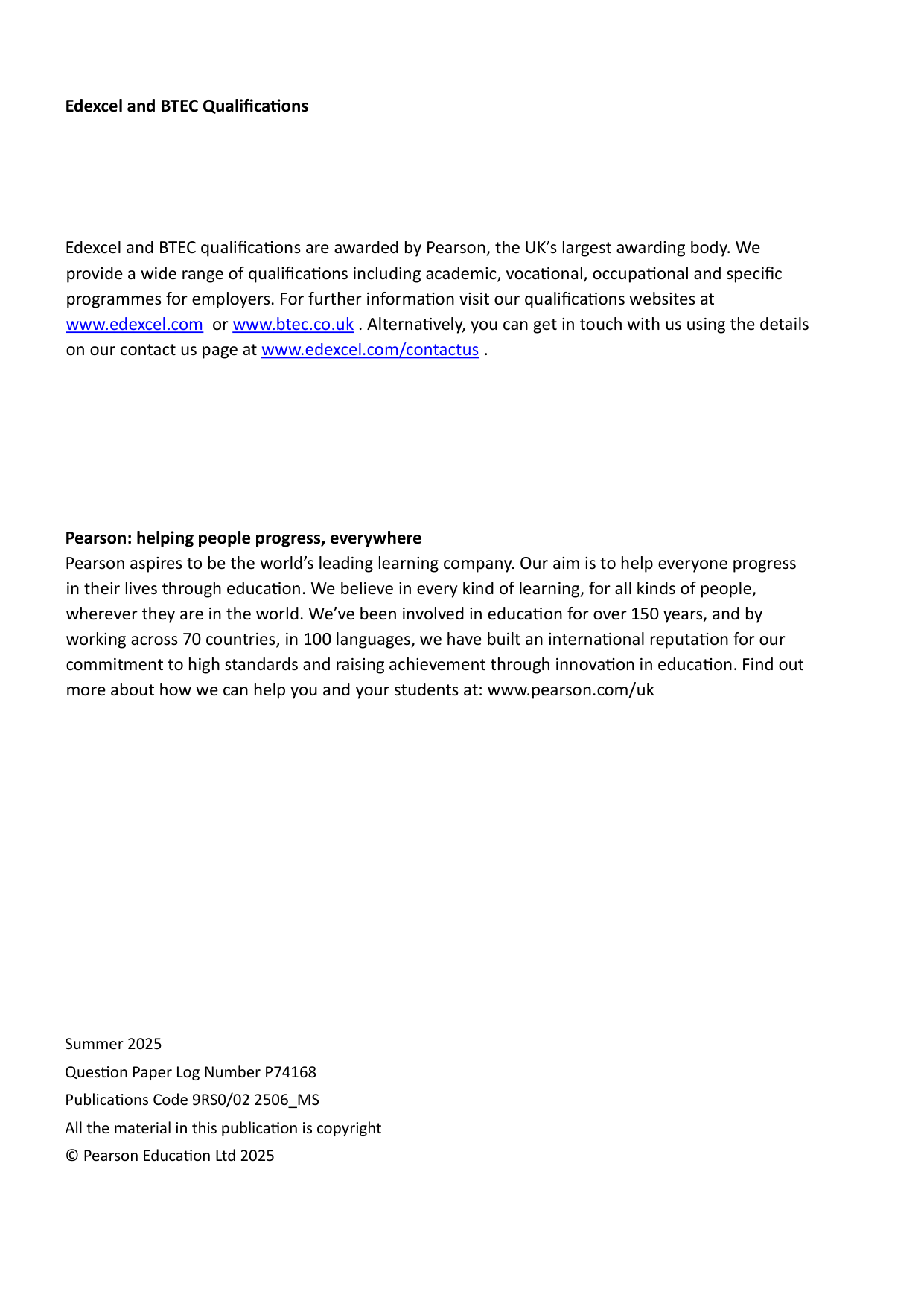 Pearson Edexcel A Level Religious Studies Paper 2 2025 Ms