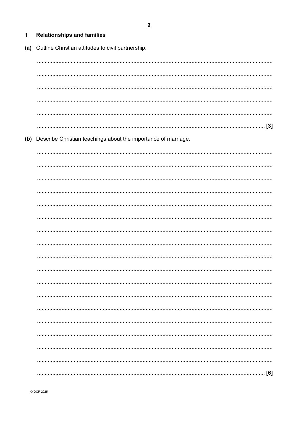 OCR GCSE Religious Studies Paper 6 2025 QP PDF