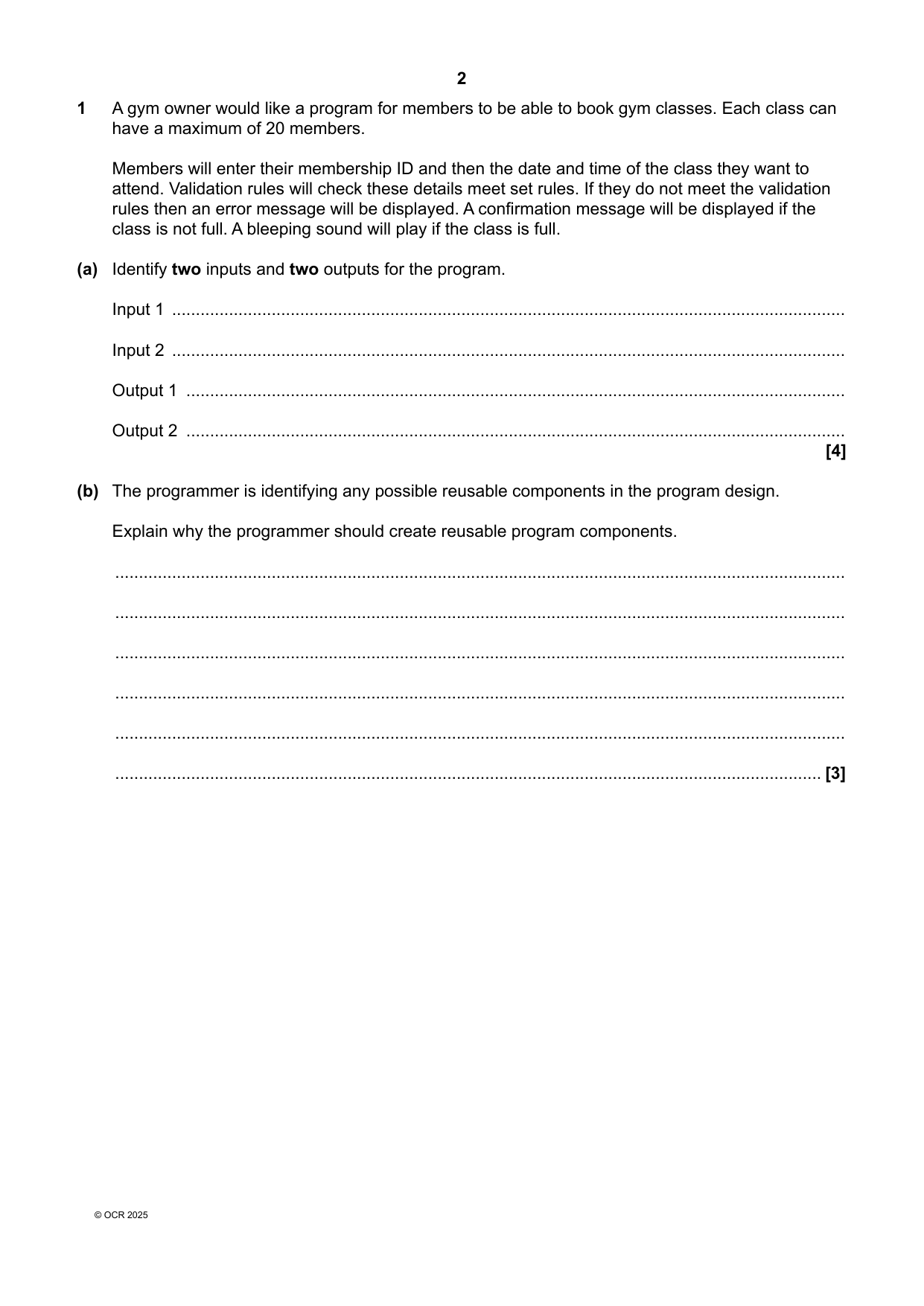 OCR AS Level Computer Science Paper 2 Question Paper