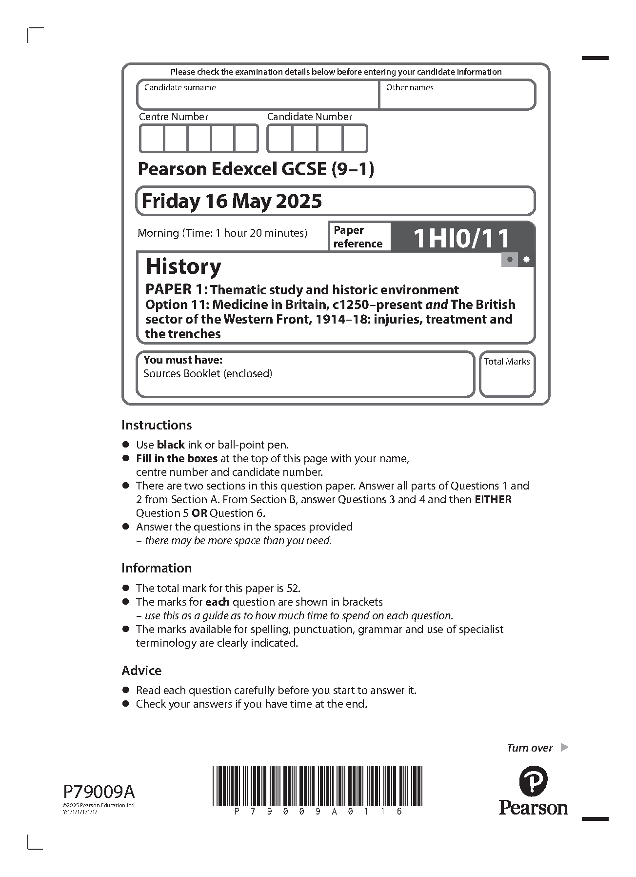 Pearson Edexcel GCSE History Paper 1 Option 112025 QP IMG-1