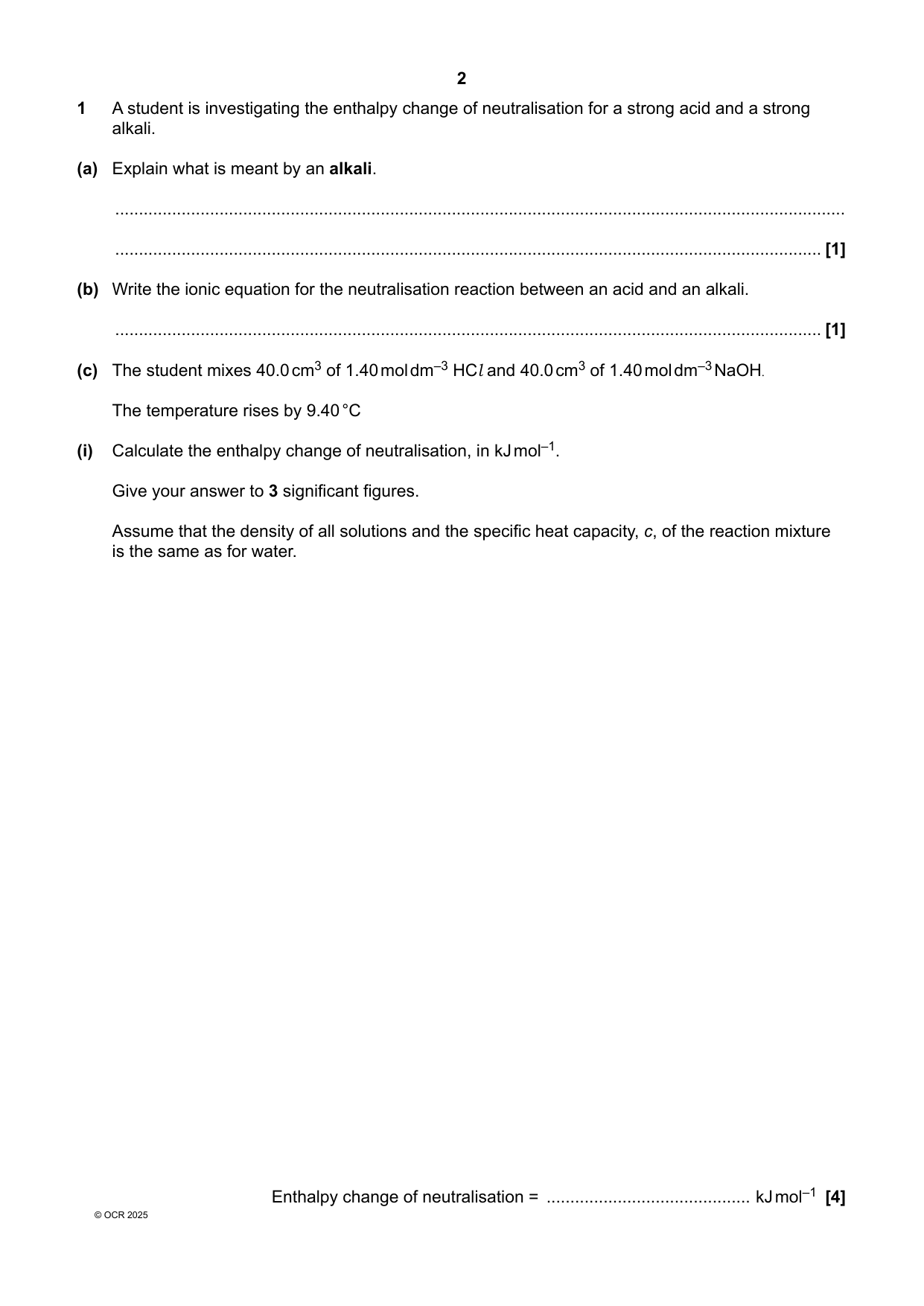 OCR AS Level Chemistry A Paper 2 2025 Question Paper