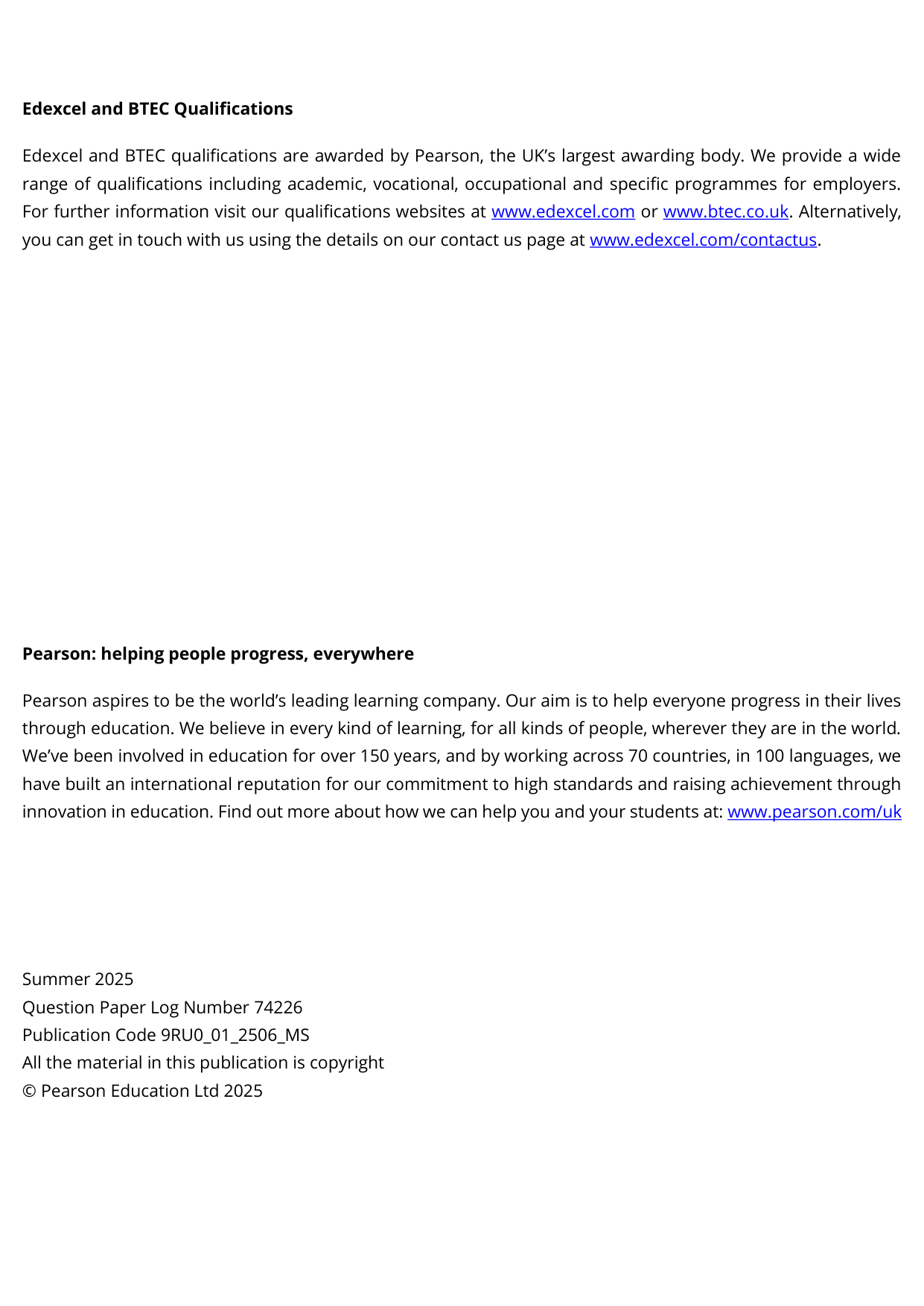 Pearson Edexcel A Level Russian Paper 1 2025 Mark Scheme