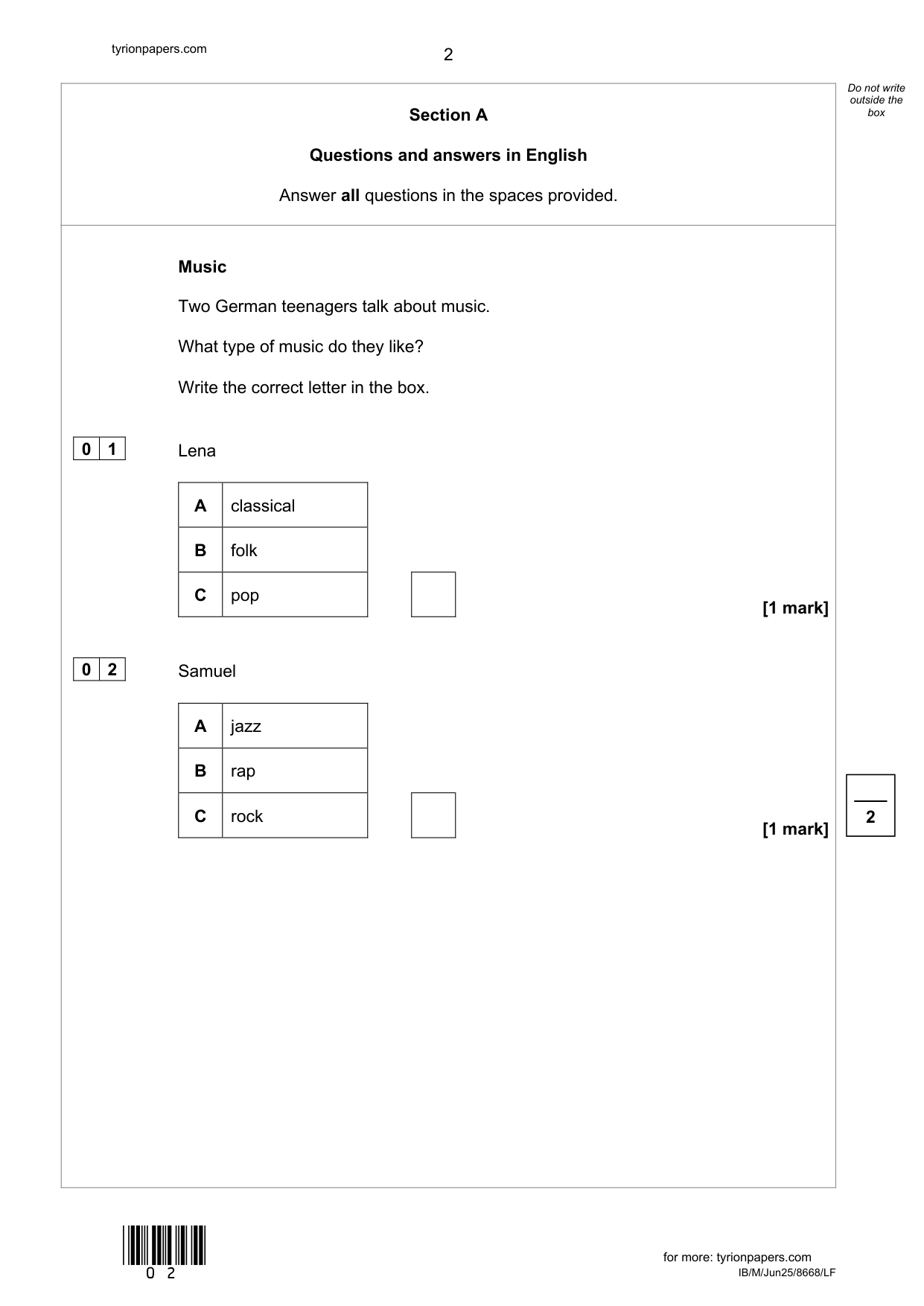 AQA GCSE German Paper 1F 2025 Listening Paper