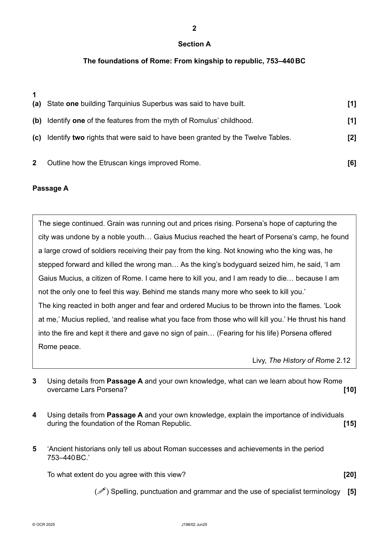 OCR GCSE Ancient History Paper 2 2025 Question Paper