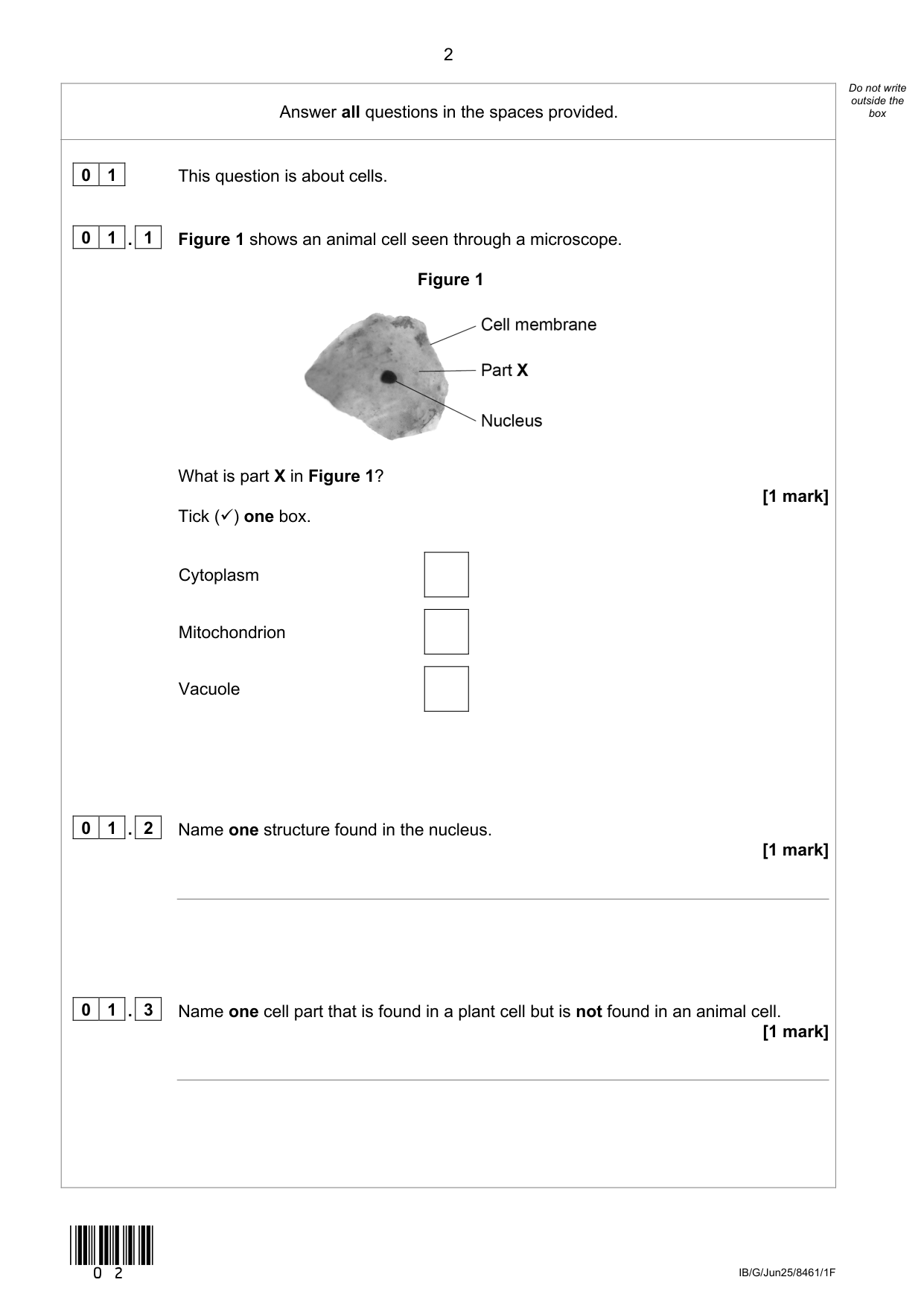 AQA GCSE Biology 1F 2025 Question Paper PDF