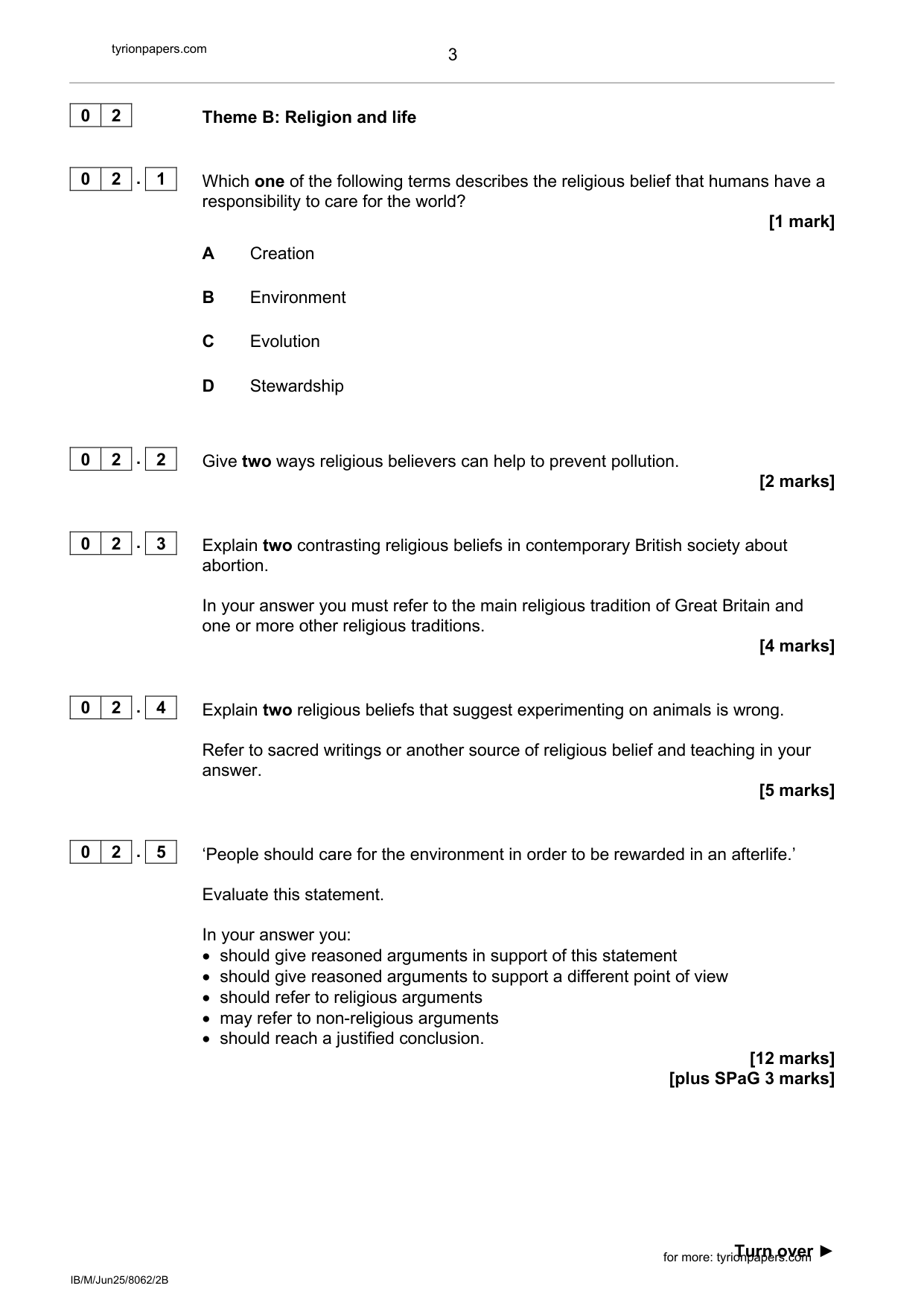 AQA GCSE Religious Studies A Paper 2B 2025 Question Paper IMG-3
