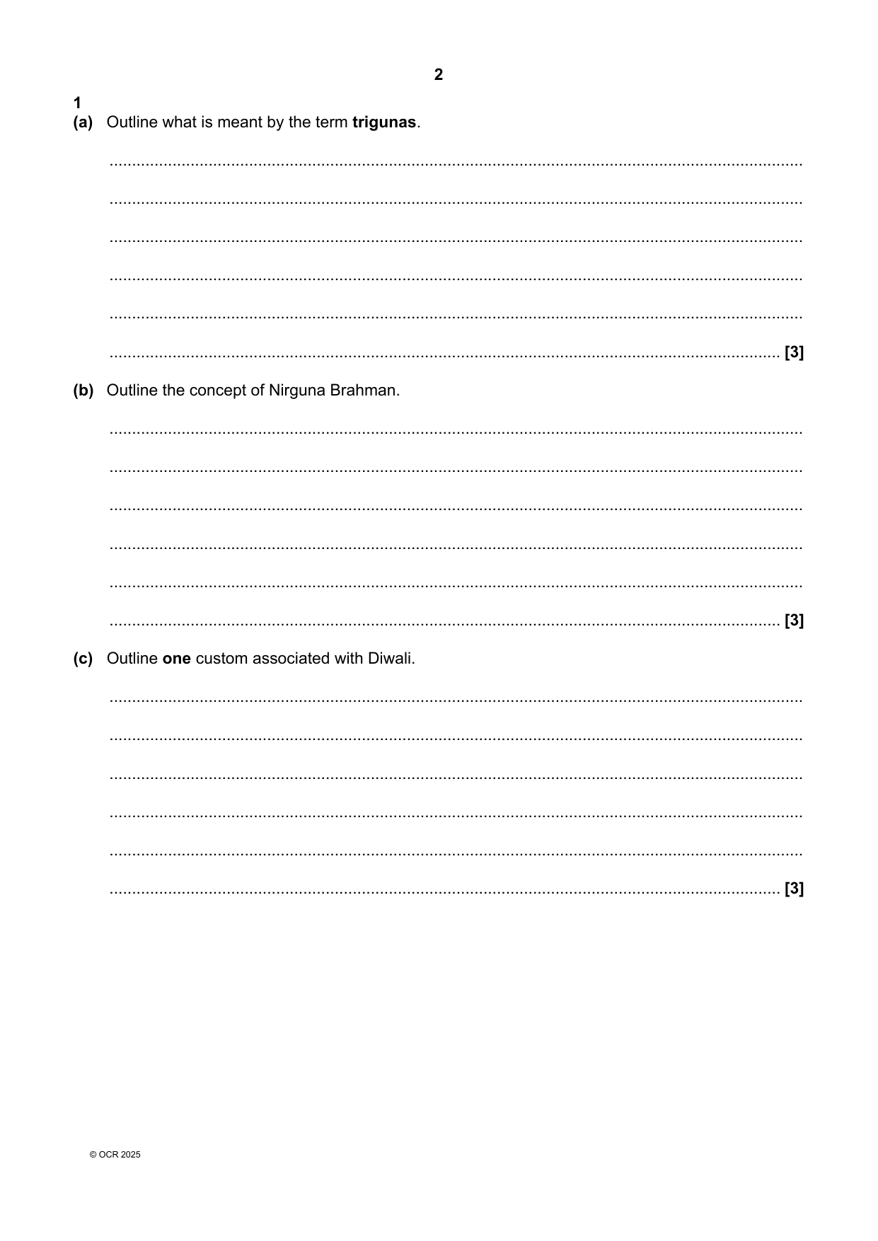 OCR GCSE Religious Studies Paper 5 2025 Question Paper PDF