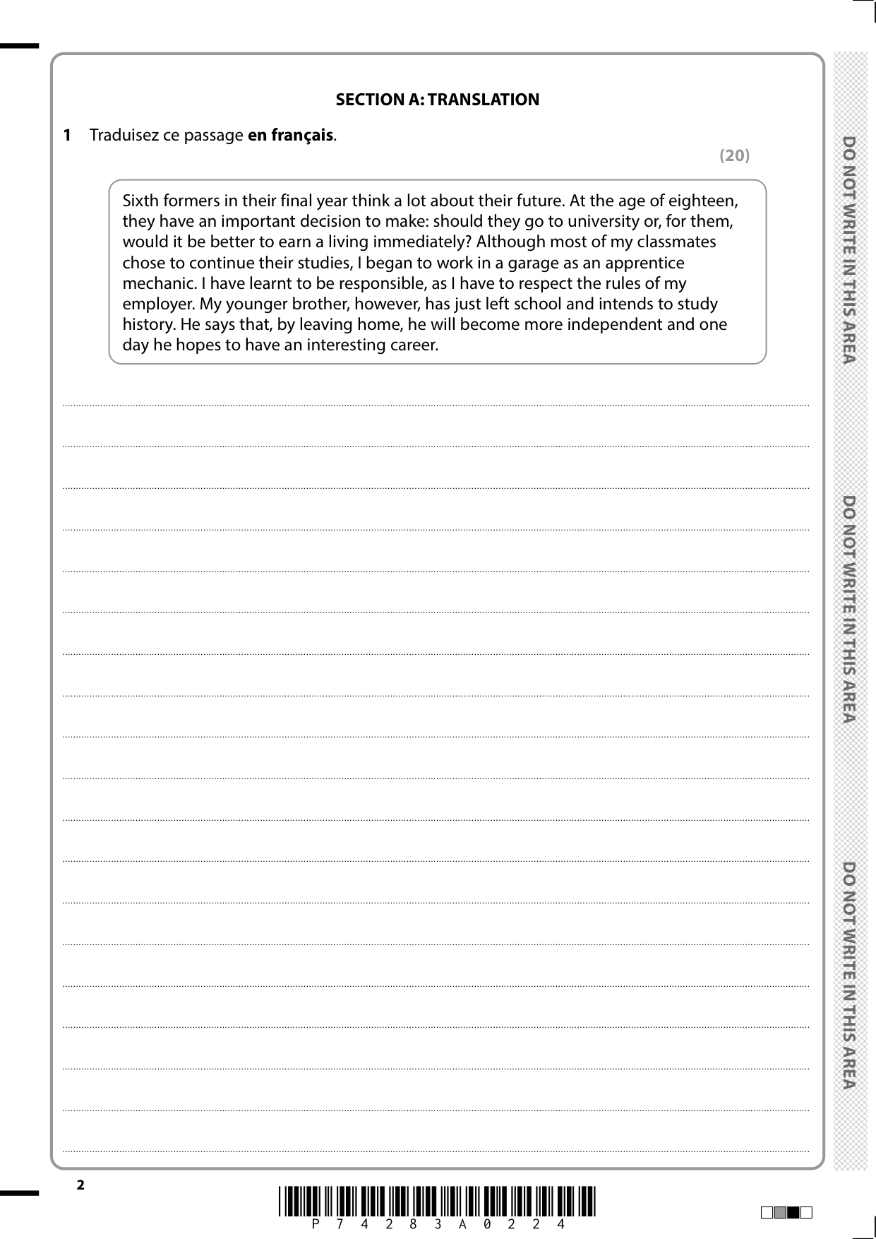 Pearson Edexcel A Level French 2025 Paper 2 QP PDF