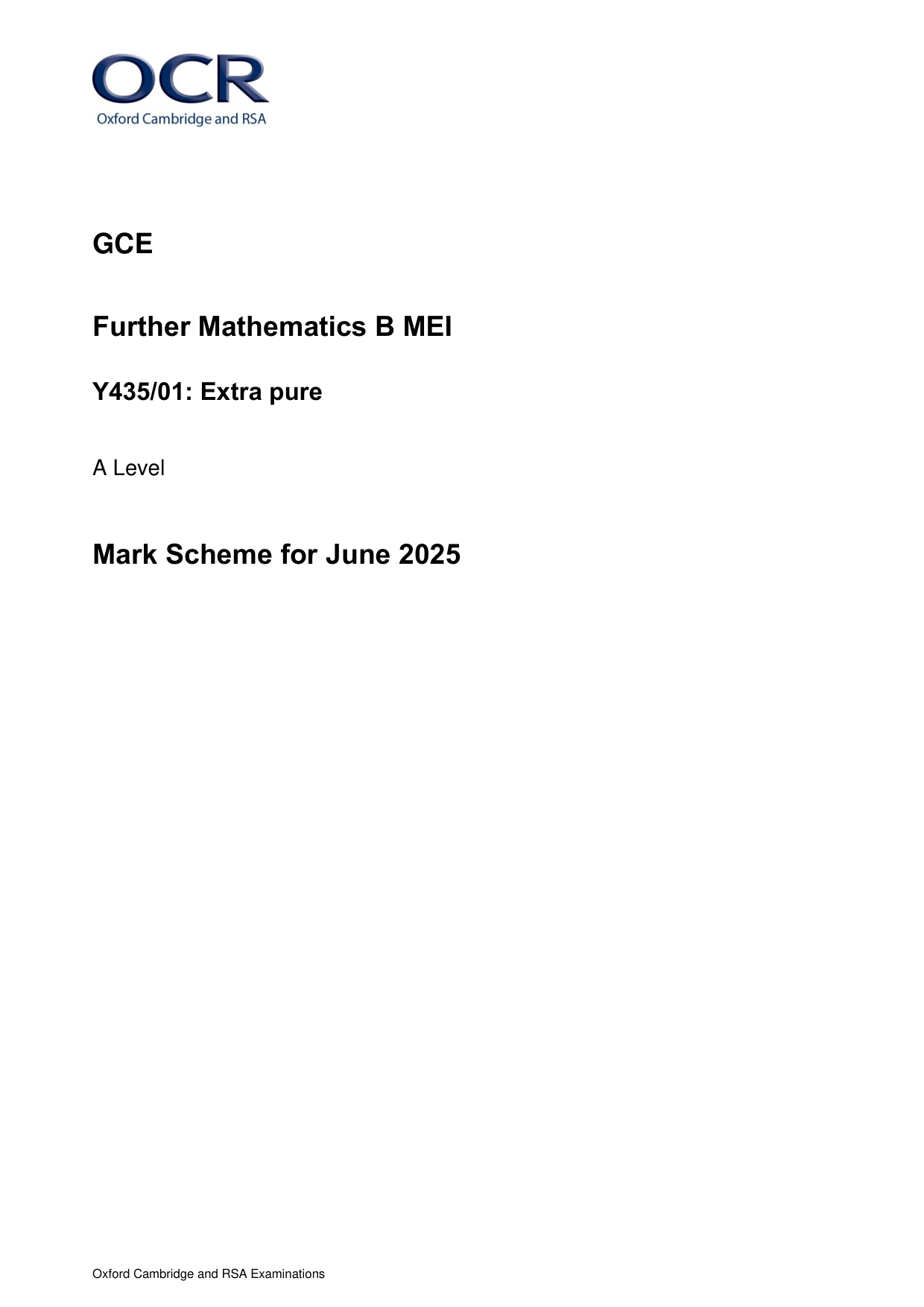 OCR A Level Further Maths Paper 1 Extra Pure 2025 MS