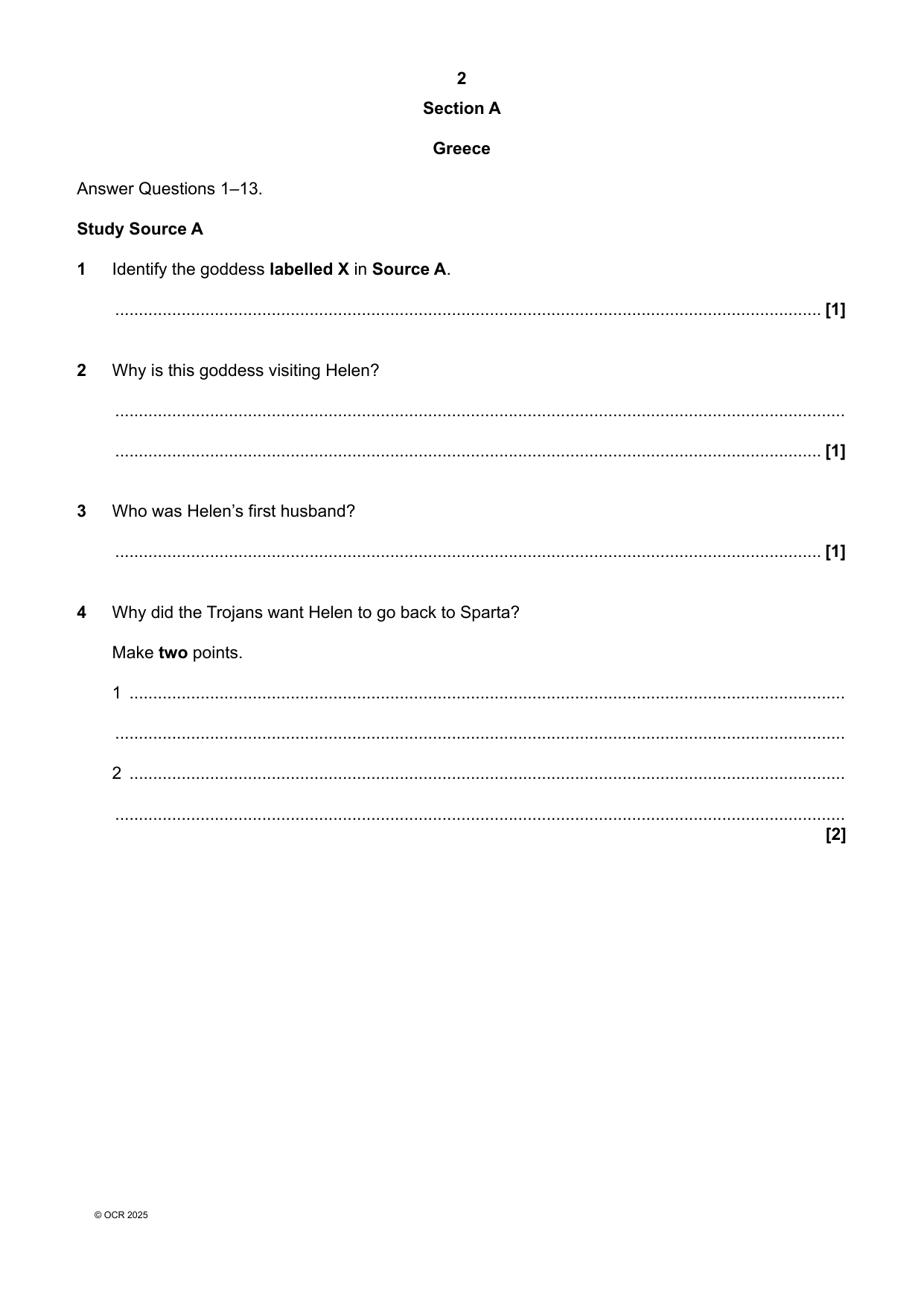 OCR GCSE Classical Civilisation Paper 12 2025 Question Paper