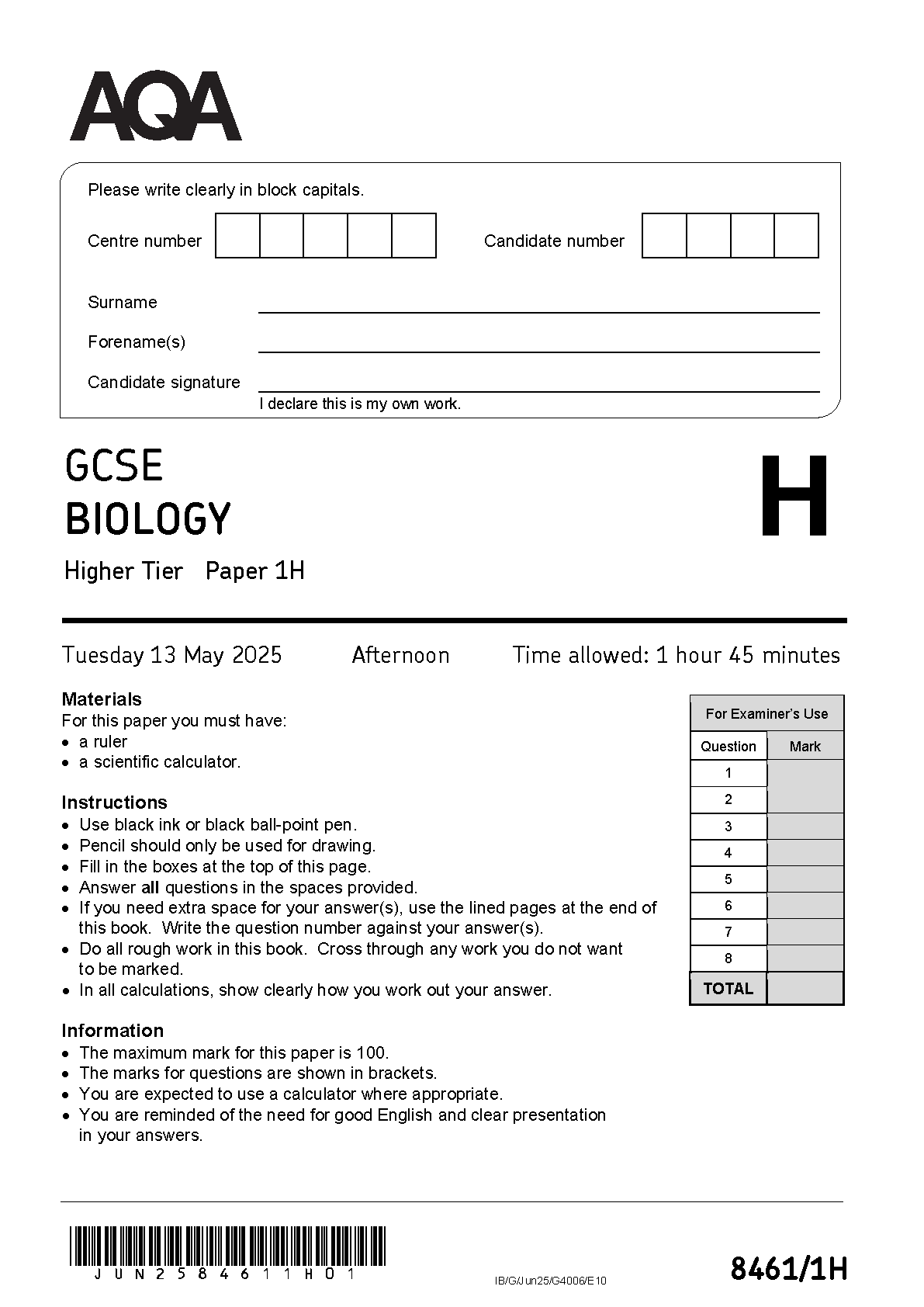 AQA GCSE Biology Paper 1 2025 Question Paper IMG-1
