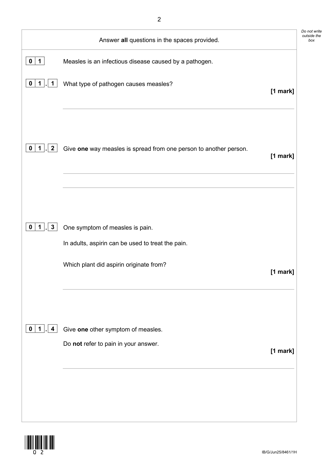AQA GCSE Biology Paper 1 2025 Question Paper