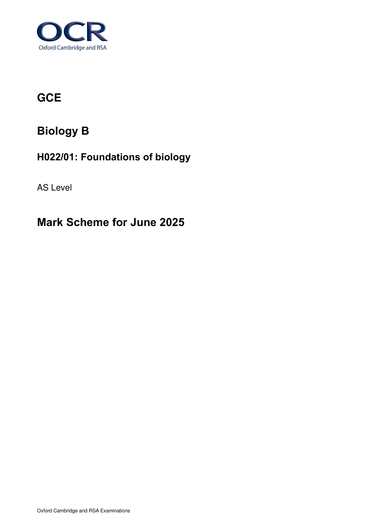 OCR AS Biology B Paper 1 2025 Mark Scheme PDF