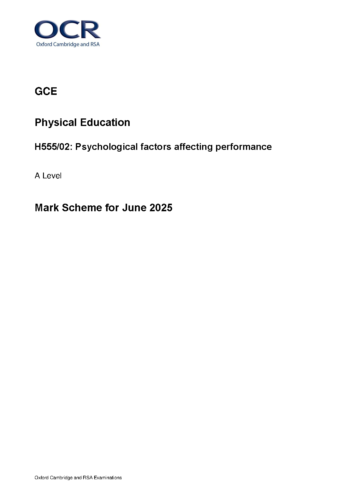 OCR A Level Physical Education Paper 2 2025 Mark Scheme PDF IMG-1
