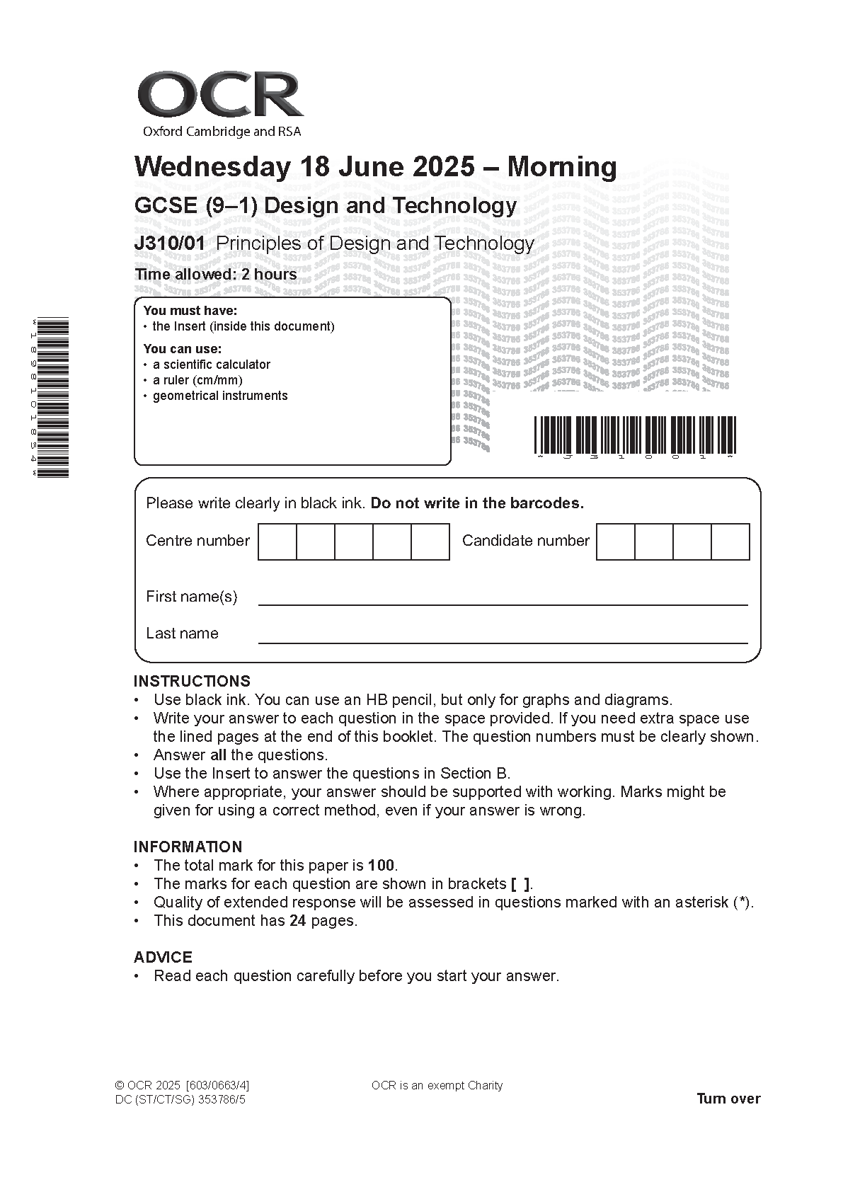 OCR GCSE Design Technology Paper 1 2025 Question Paper IMG-1