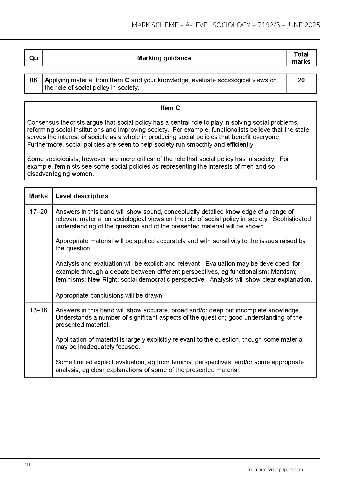 AQA A Level Sociology Paper 3 2025 Mark Scheme IMG-1