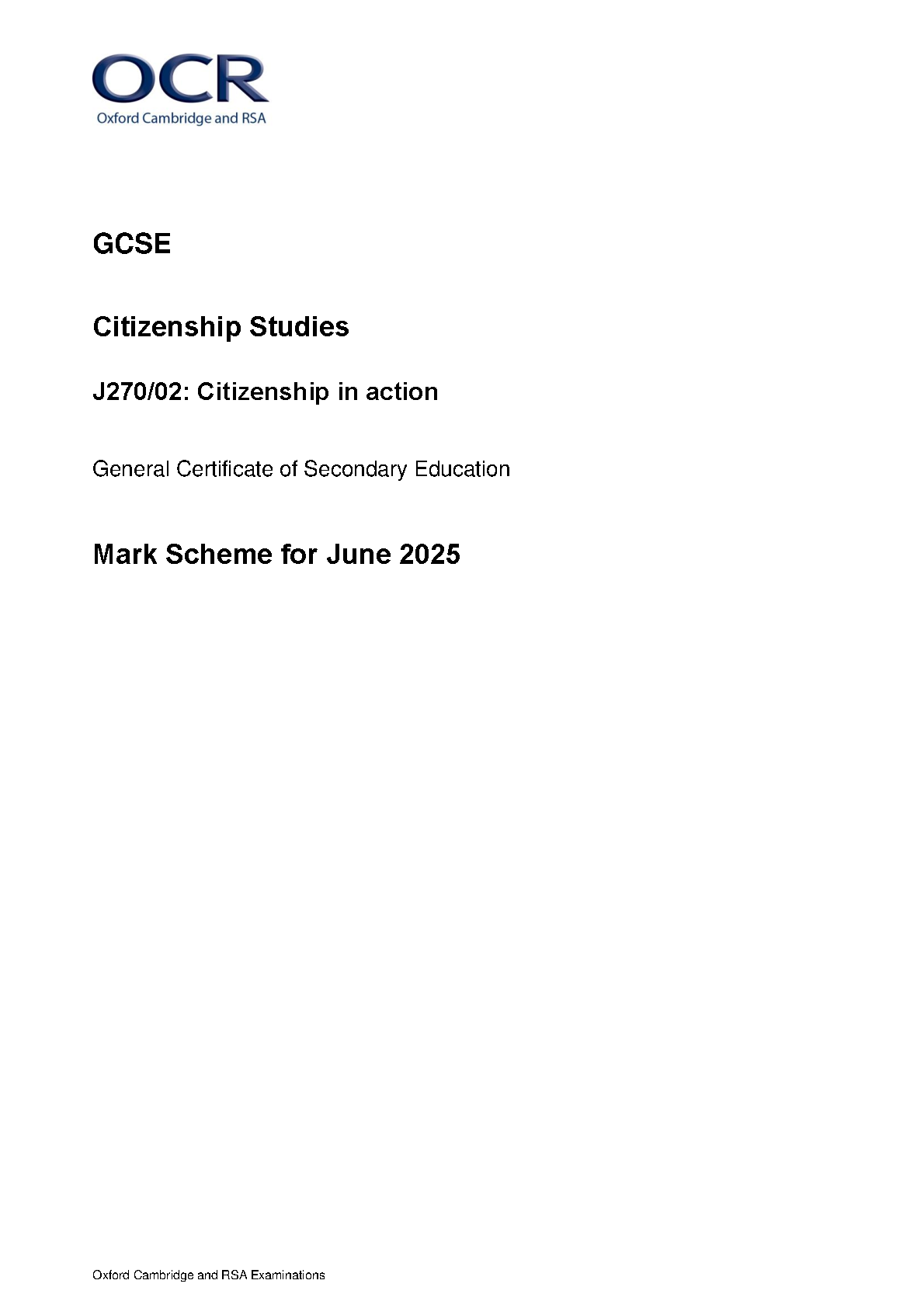 OCR GCSE Citizenship Studies Paper 2 2025 Mark Scheme IMG-1