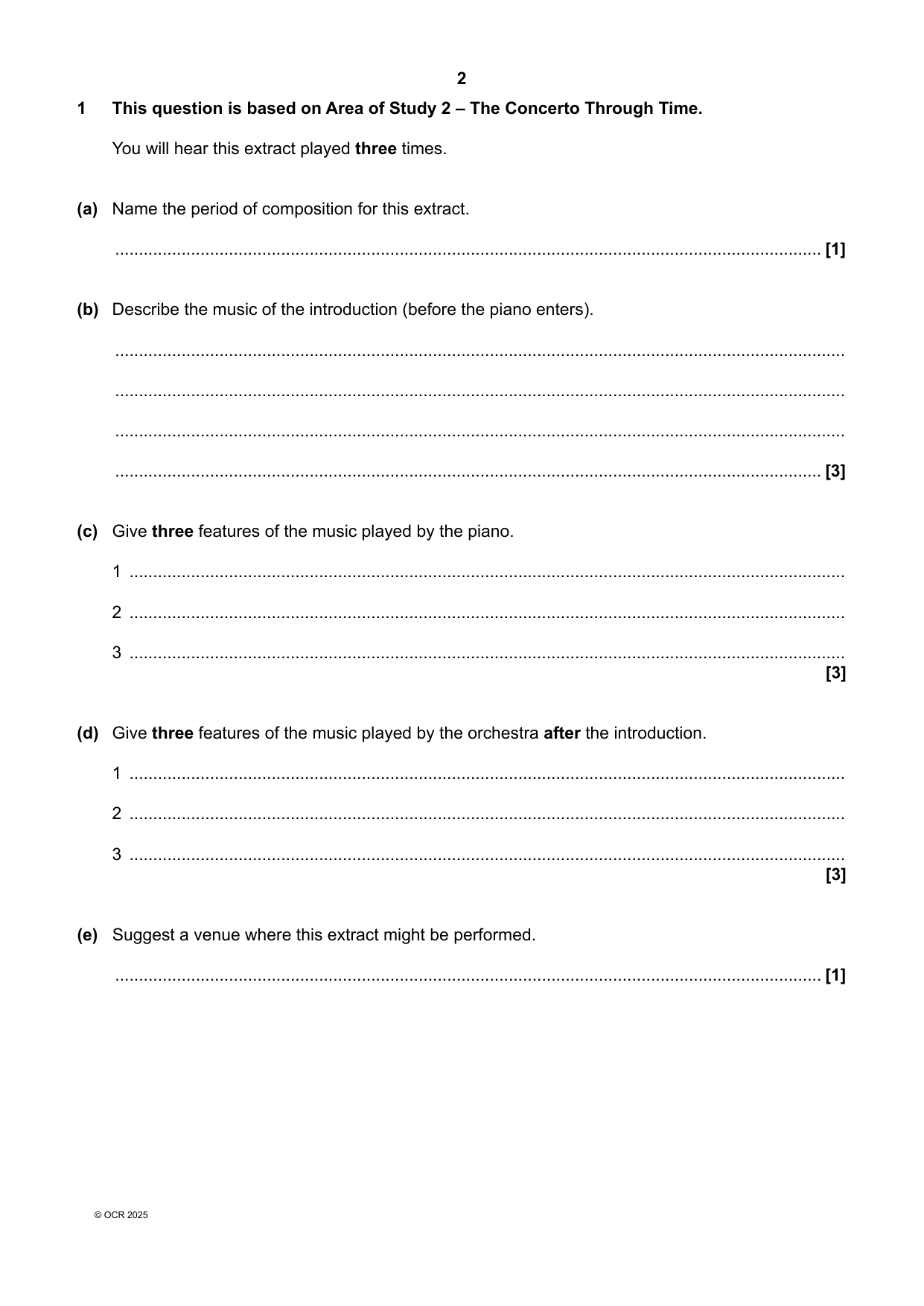OCR GCSE Music Paper 5 2025 Question Paper