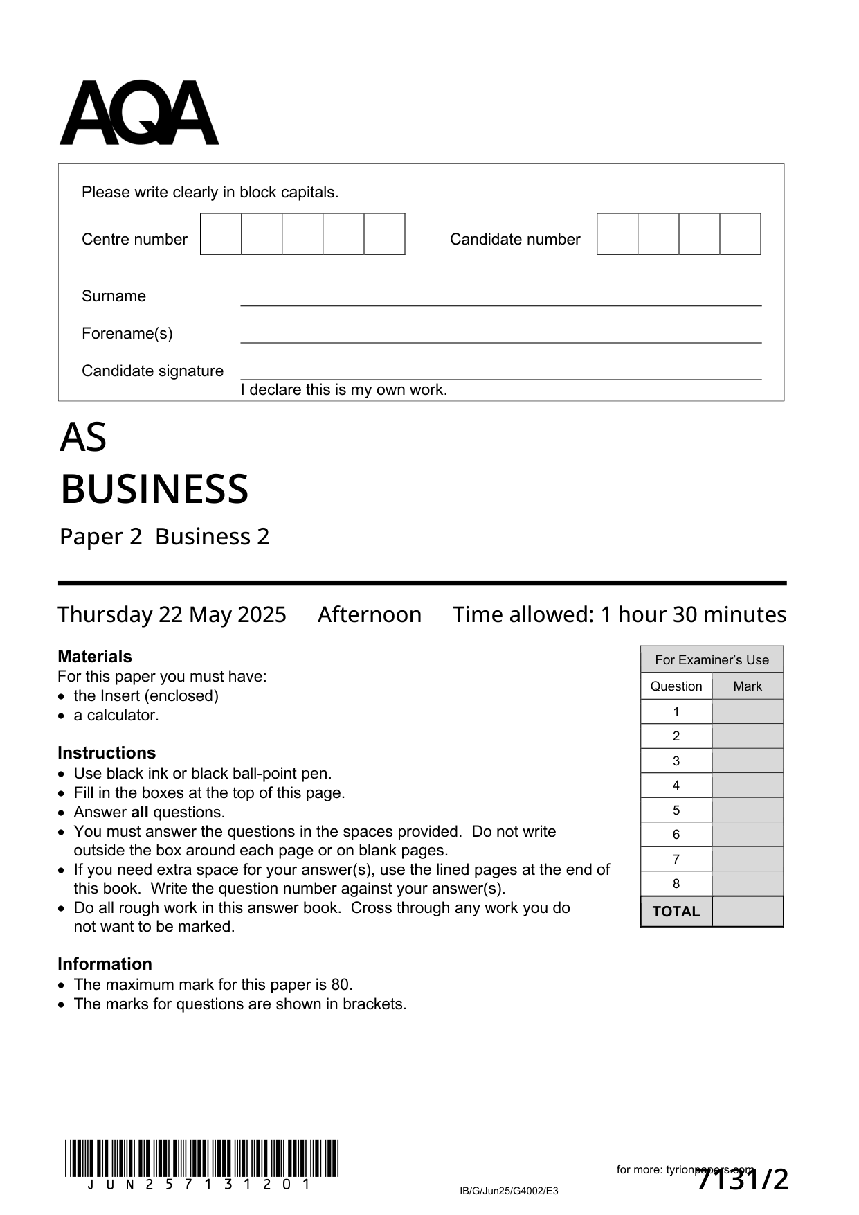 AQA AS Business  Paper 2 2025 Question Paper