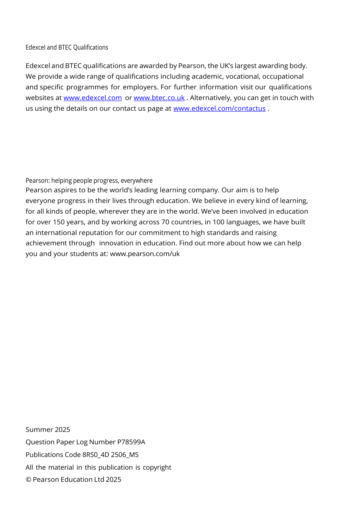 Pearson Edexcel AS Religious Studies Paper 4D 2025 Ms