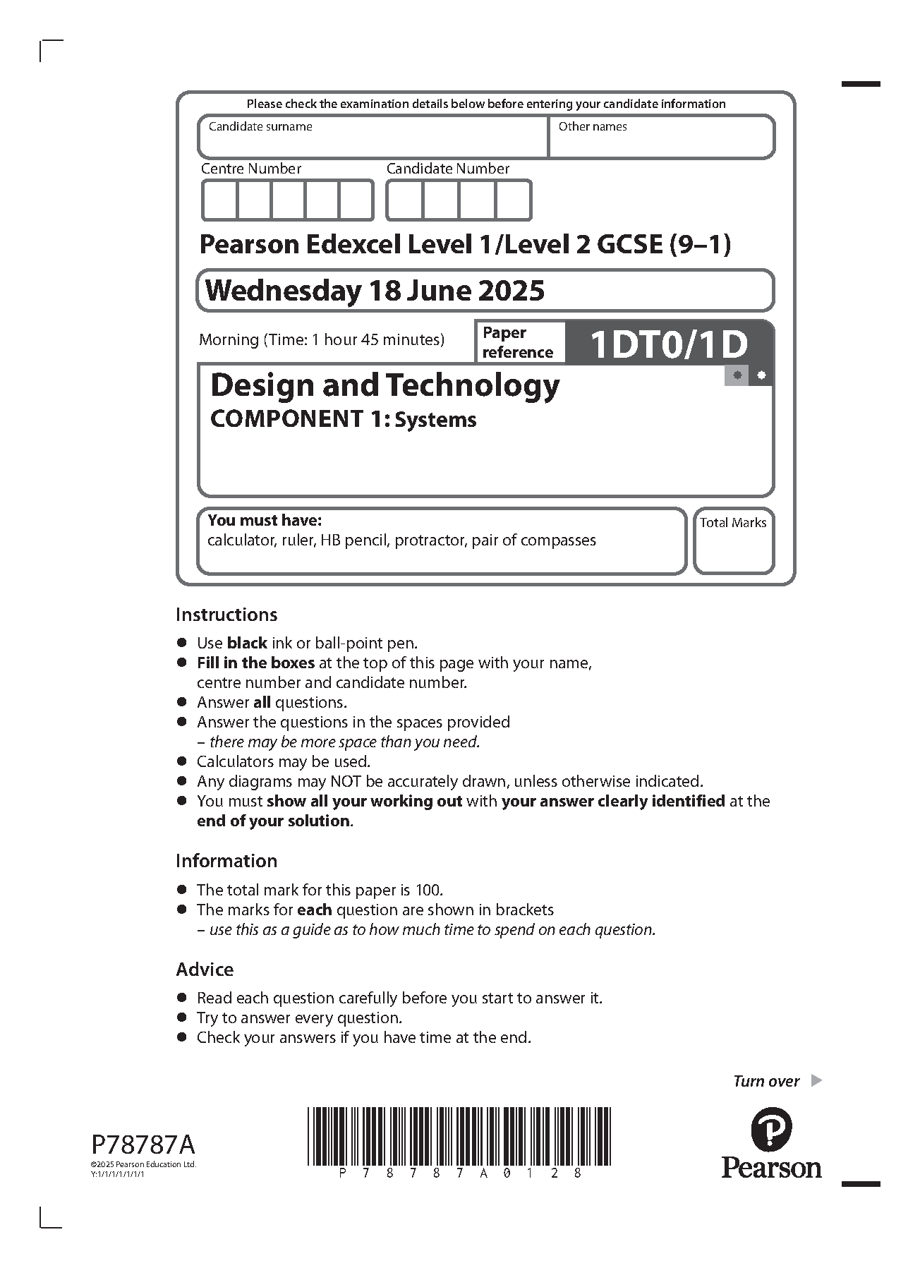 Pearson Edexcel GCSE Design and Technology Paper 1D 2025 QP IMG-1