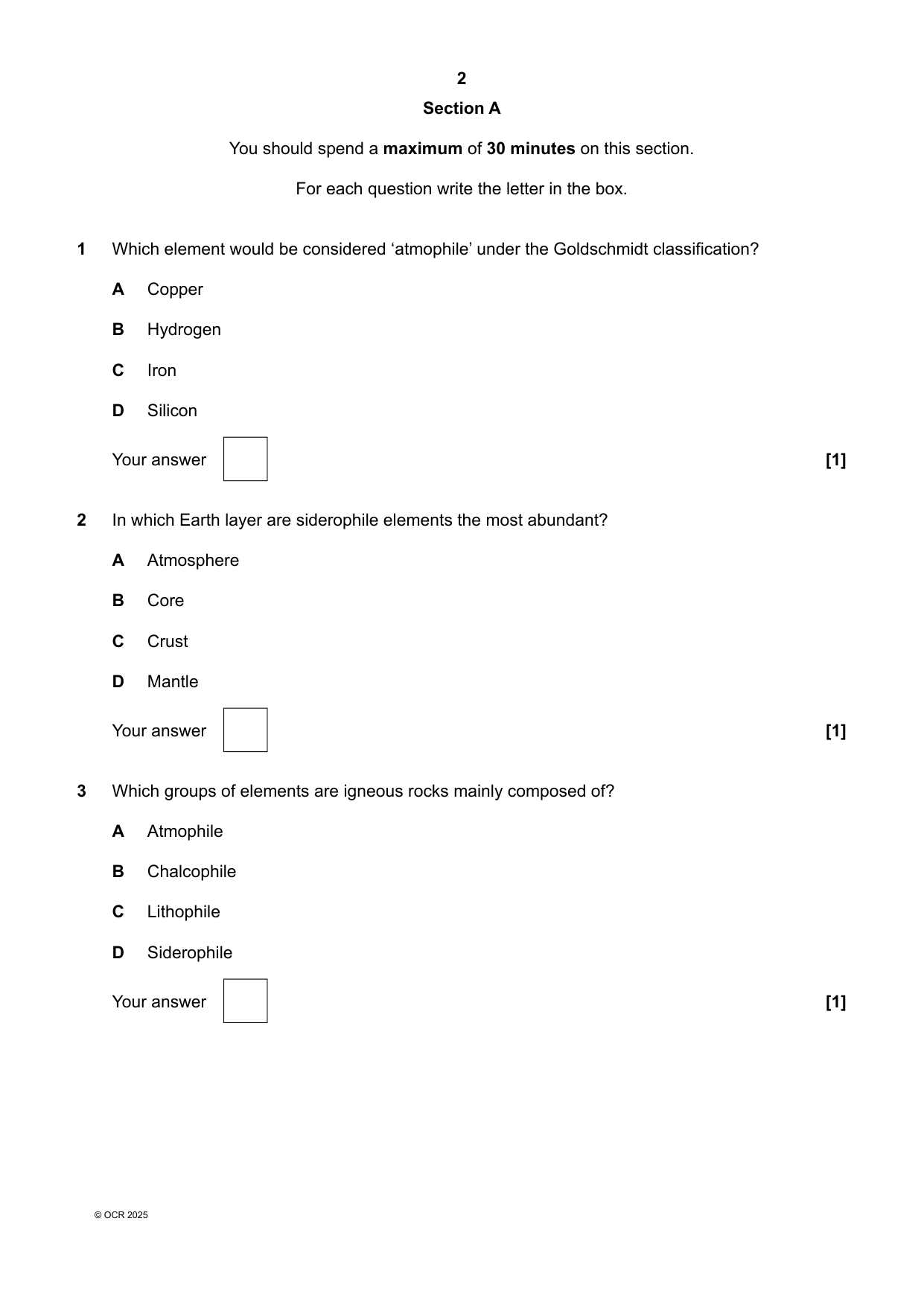 OCR AS Geology Paper 1 2025 Question Paper