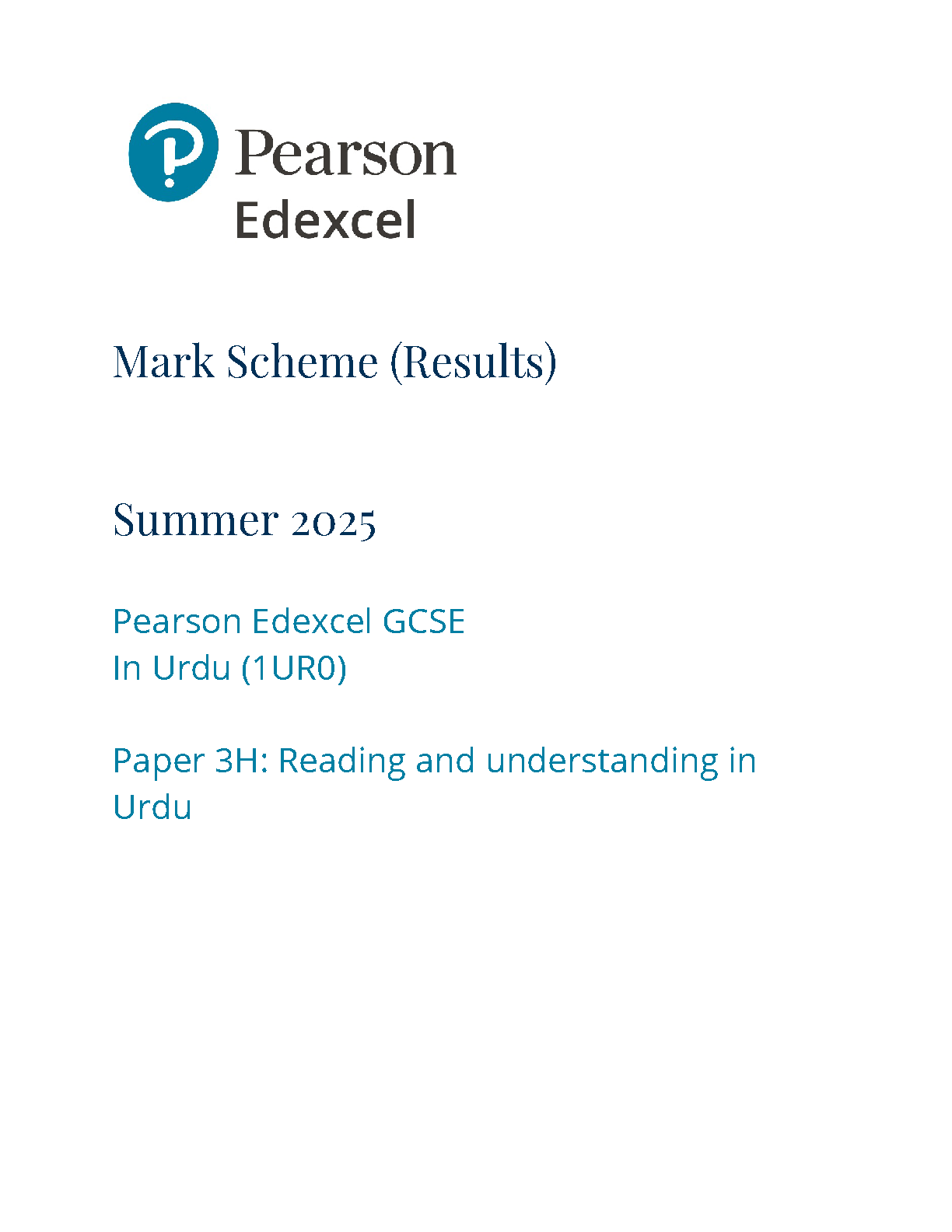 Pearson Edexcel GCSE Urdu Paper 3h 2025 Mark Scheme IMG-1