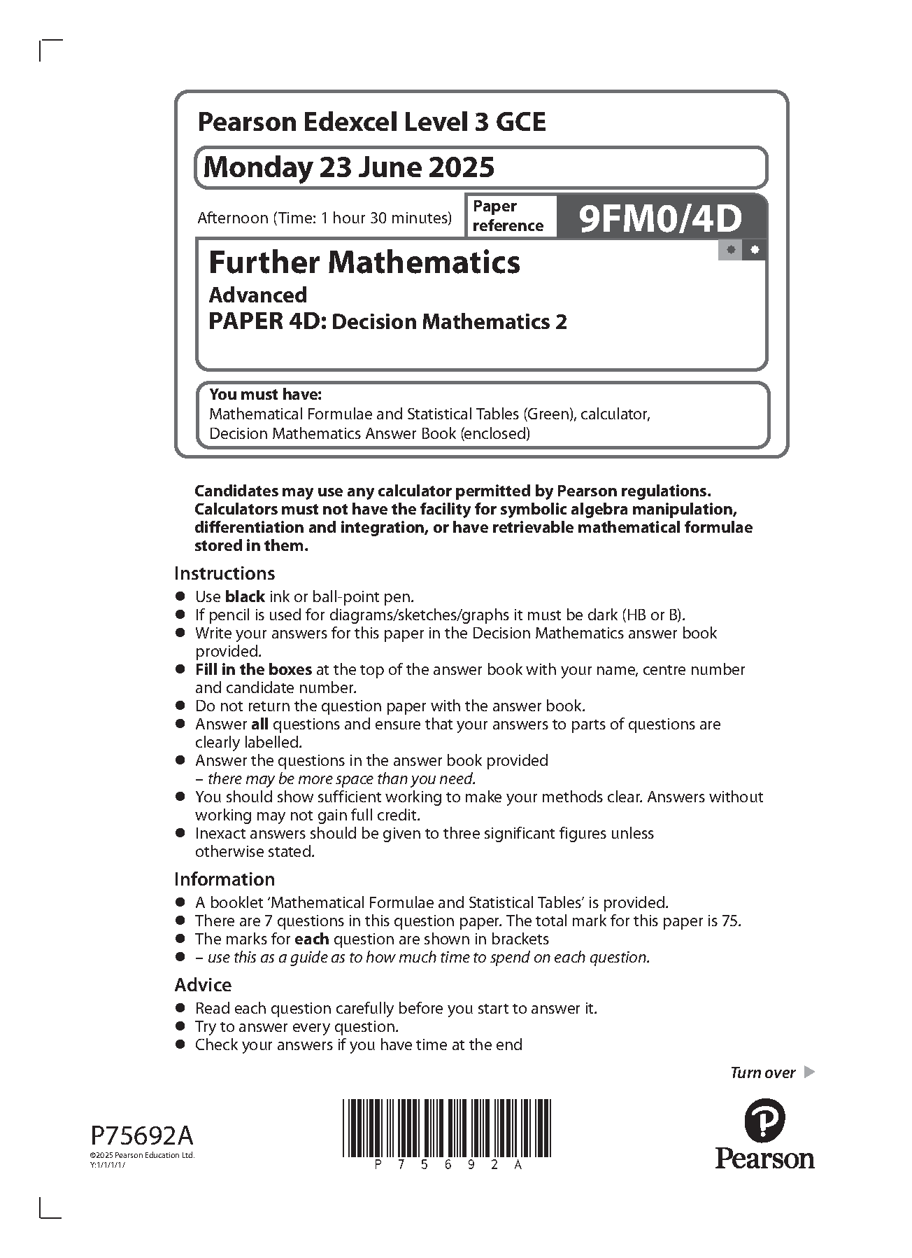 Pearson Edexcel A Level Further Mathematics Paper 4D 2025 QP IMG-1