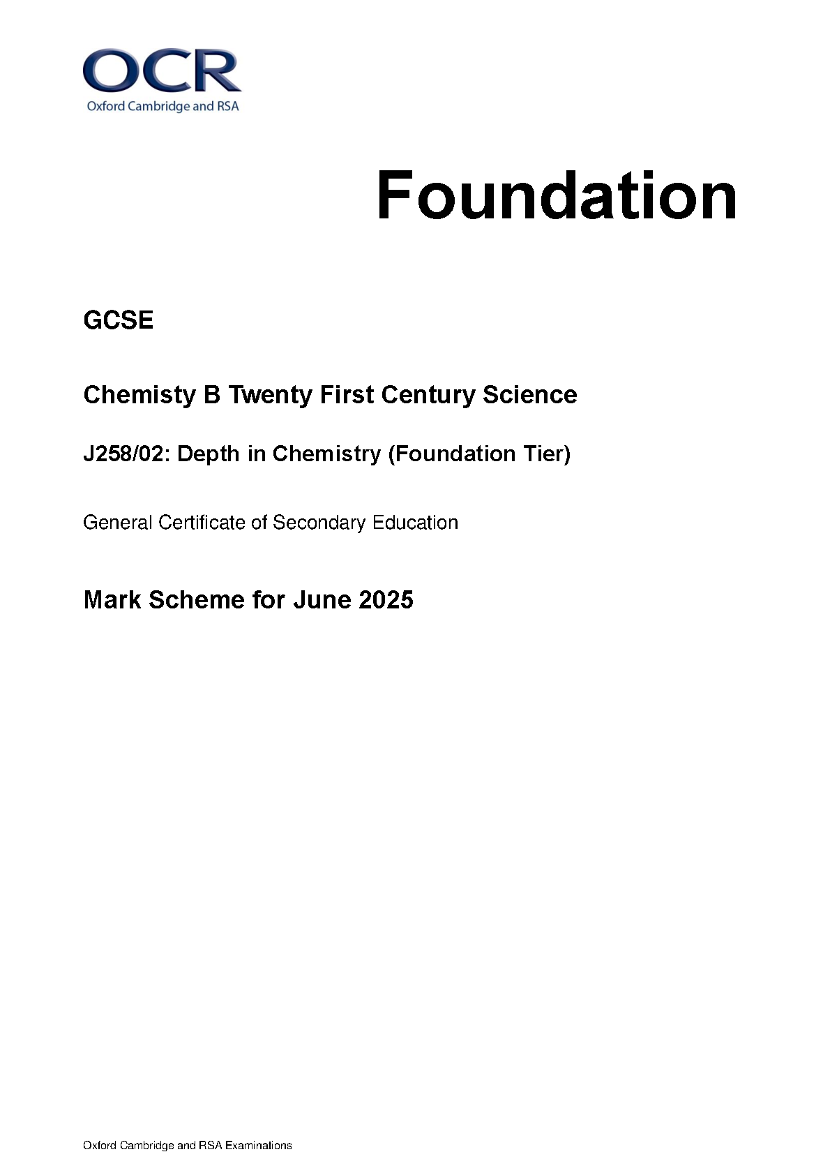 OCR GCSE Chemistry B Paper 2 2025 Mark Scheme