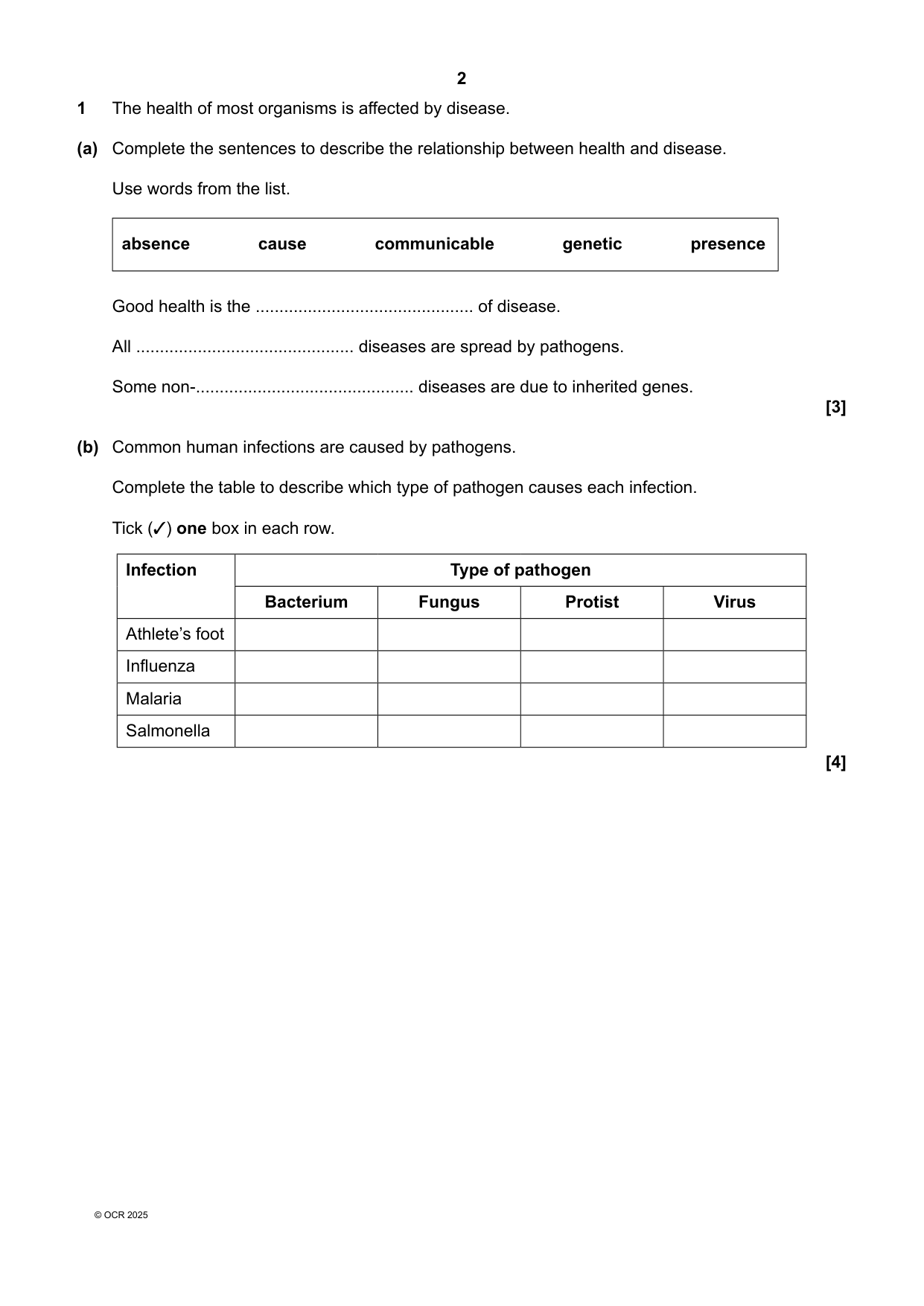 OCR GCSE Biology Paper 1 2025 Question Paper