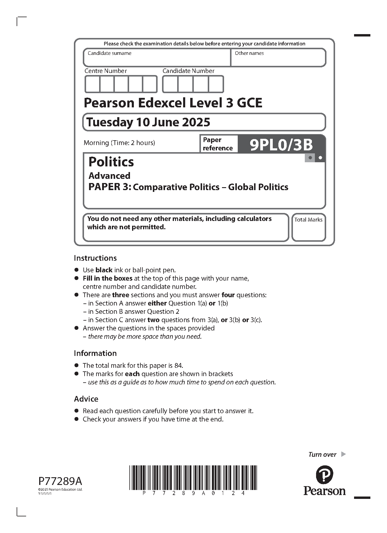 Pearson Edexcel A Level Politics 2025 Paper 3B QP IMG-1