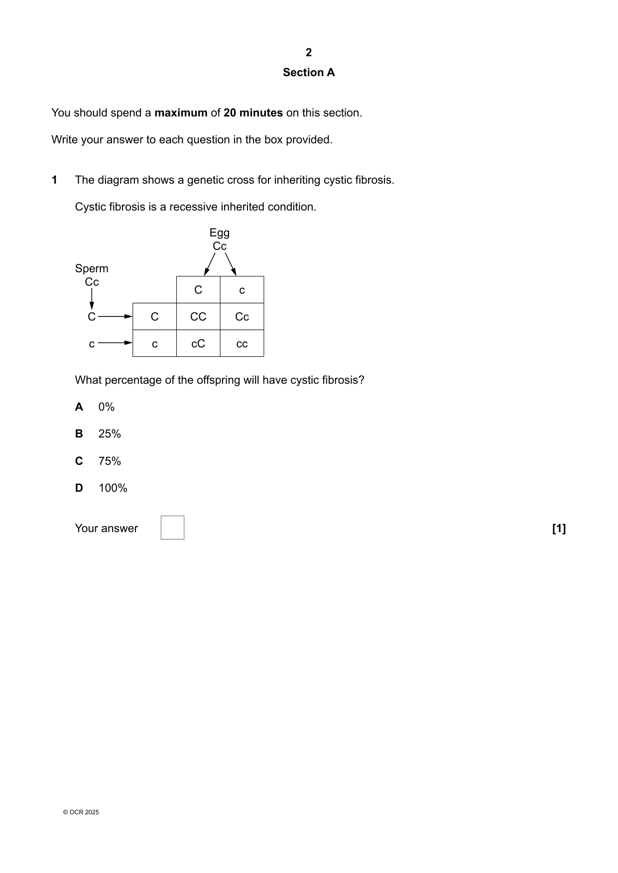 OCR GCSE Combined Science Biology Paper 8 2025 QP PDF