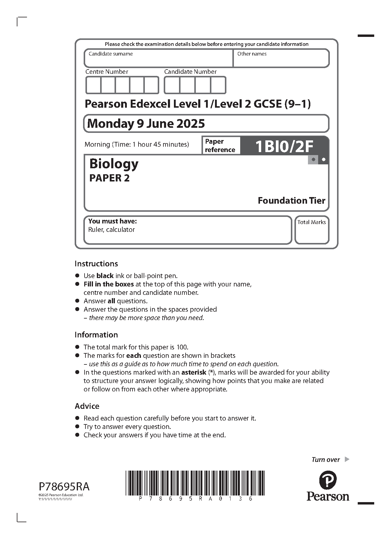 Pearson Edexcel GCSE Biology Paper 2F  2025 Question Paper IMG-1