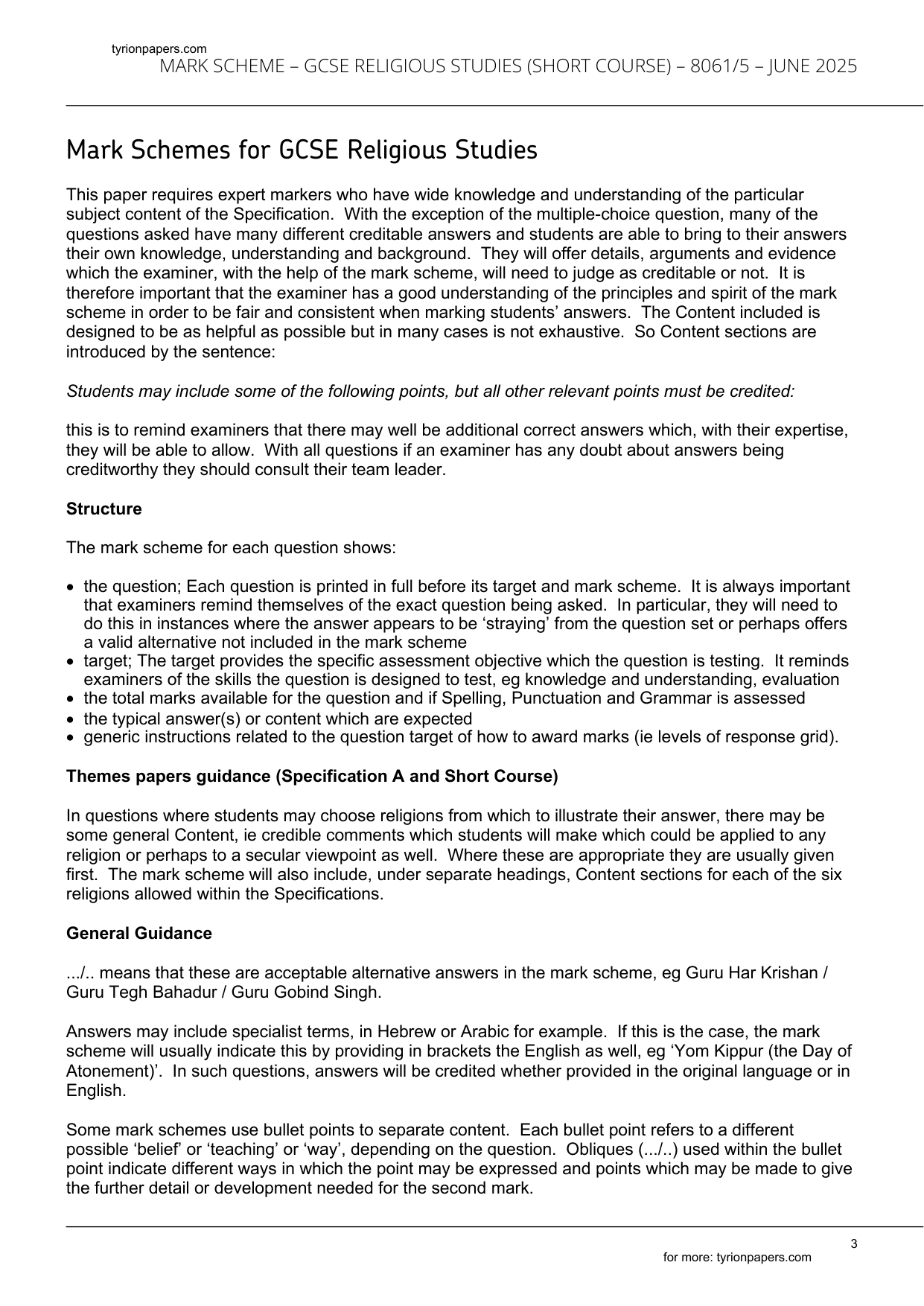 AQA GCSE Religious Studies Themes Paper 5 2025 Mark Scheme IMG-3